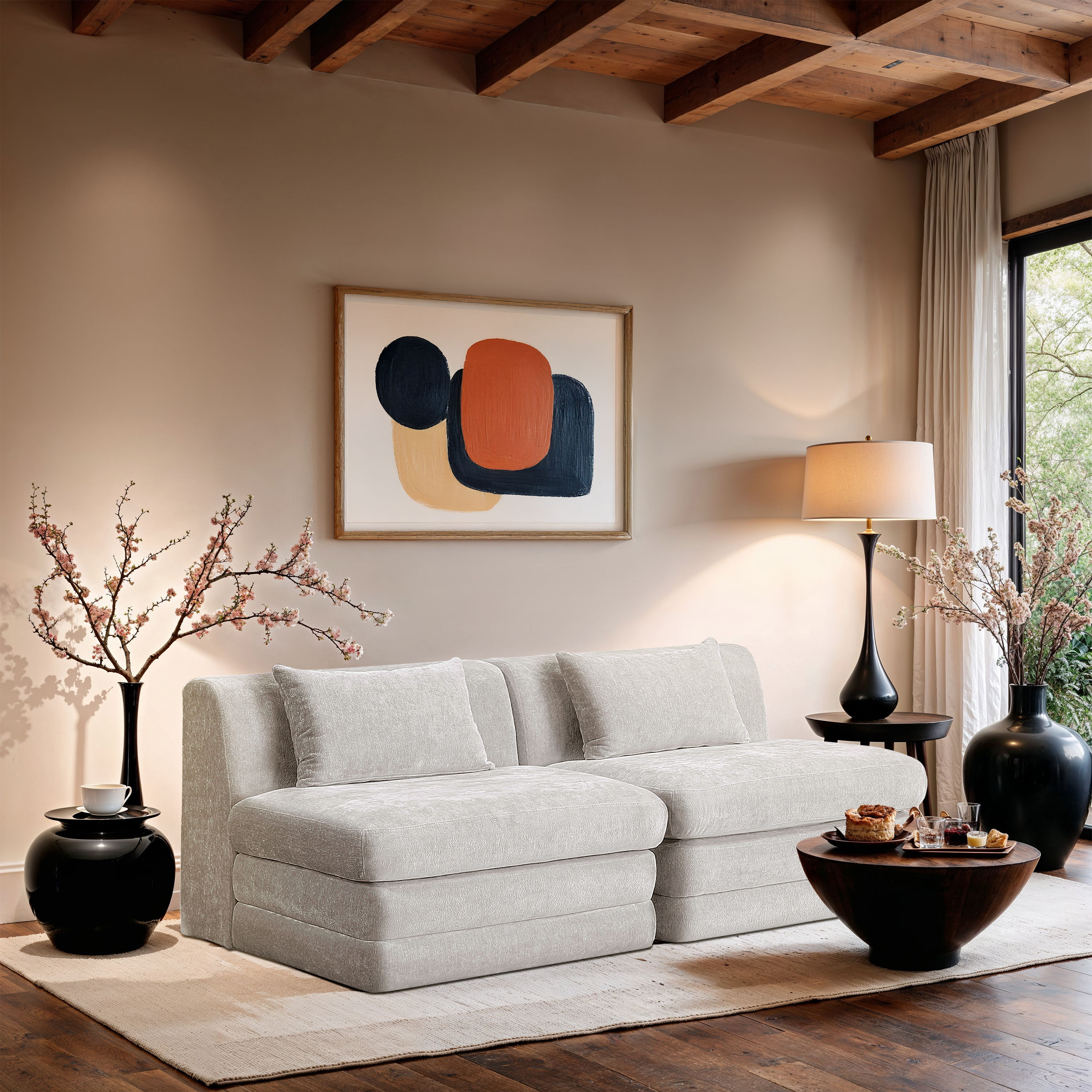 Stellar - 2 Piece Chenille Fabric 76" Upholstered Modular Loveseat - Cream
