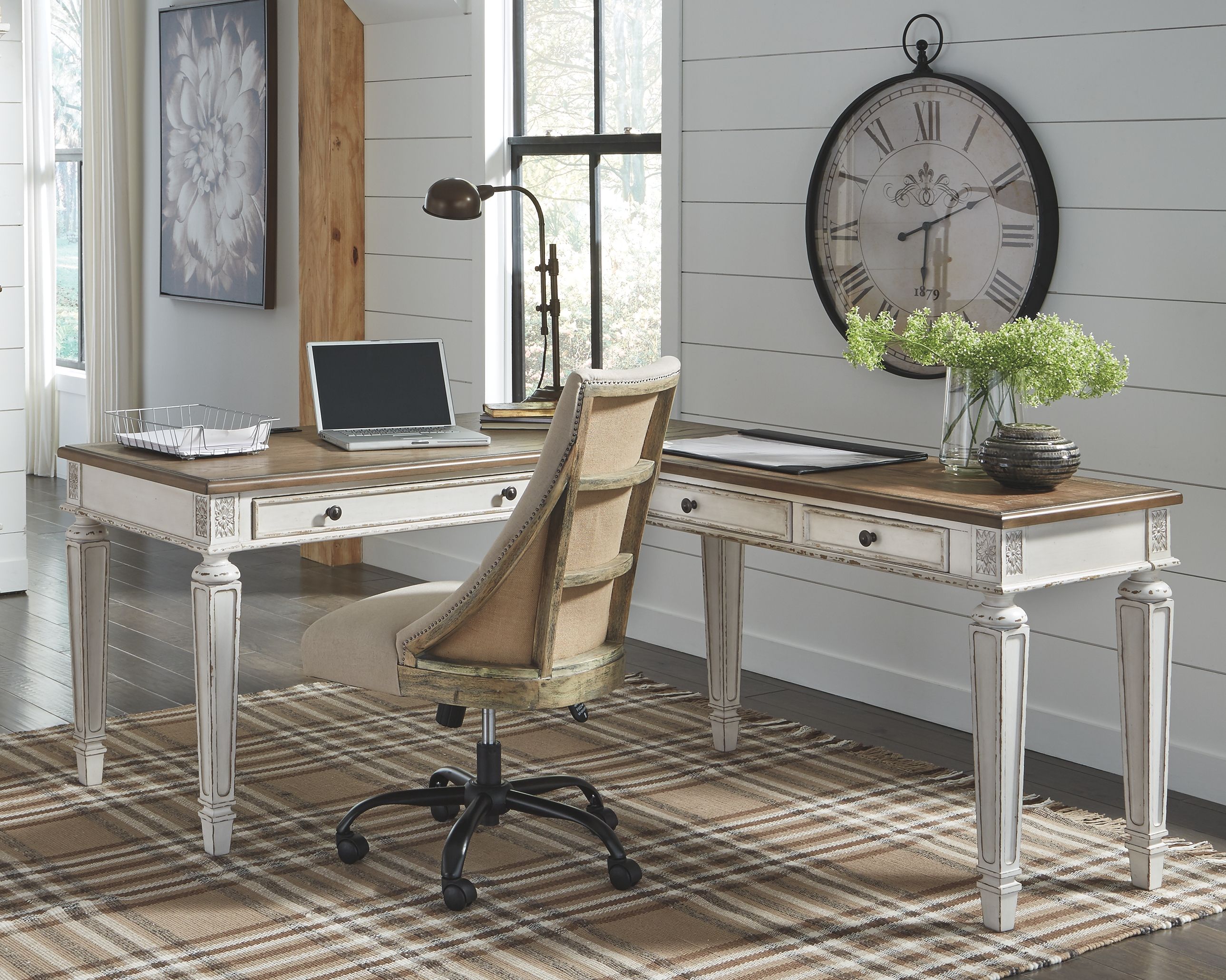 Ashley Furniture Realyn - Home Office L Shaped Desk - White / Brown - Image 12