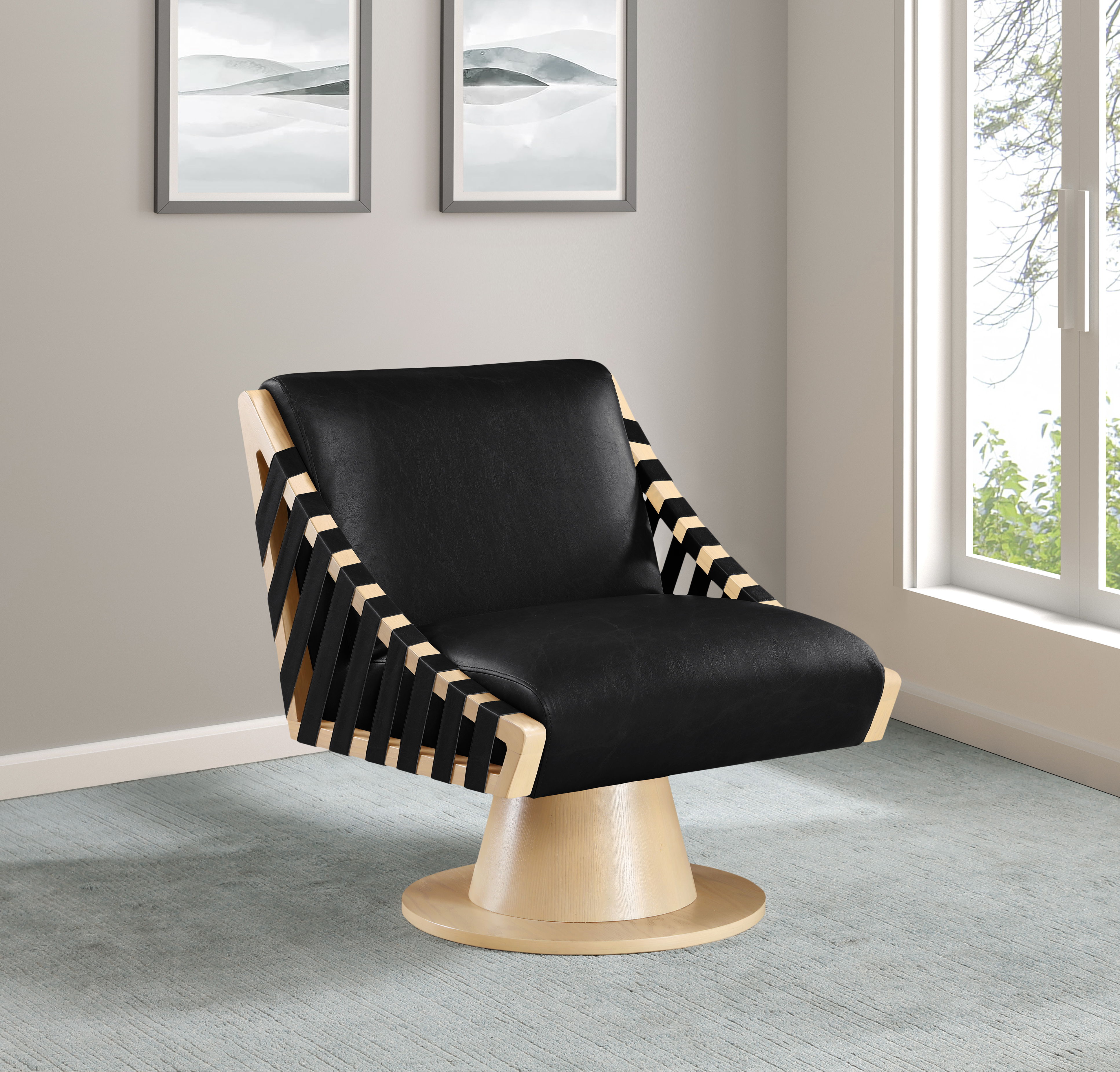 Millwin - Swivel Accent Chair With Natural Base - Black