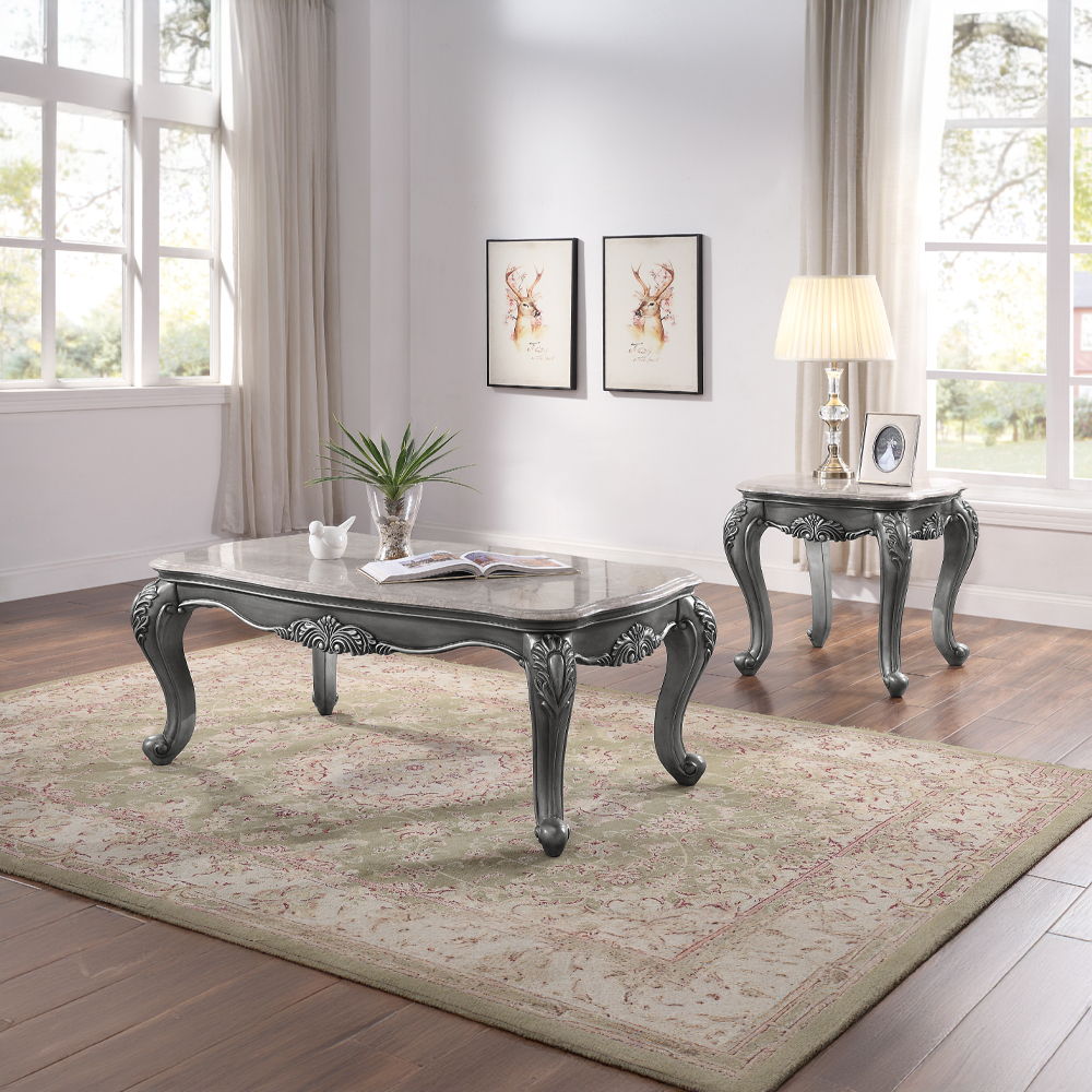 Ariadne - End Table - Marble Top & Platinum, silver, view 4