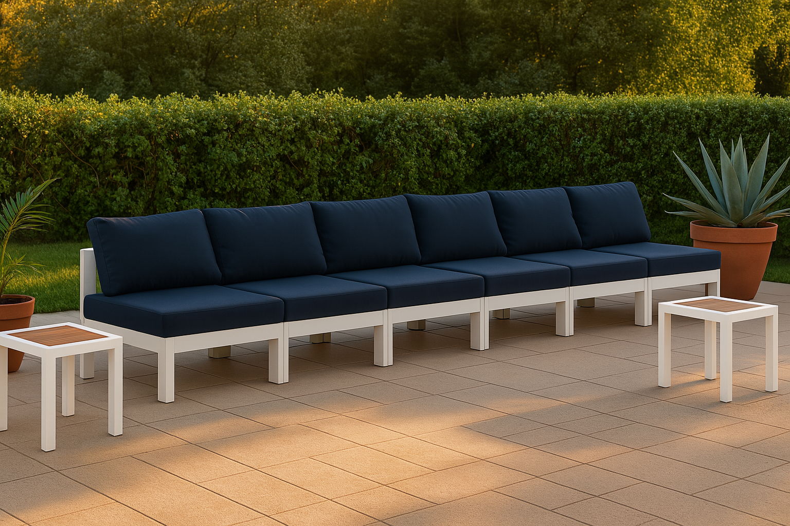 Nizuc - Outdoor Patio 6 Piece Armless Modular Sofa With White Frame - Navy