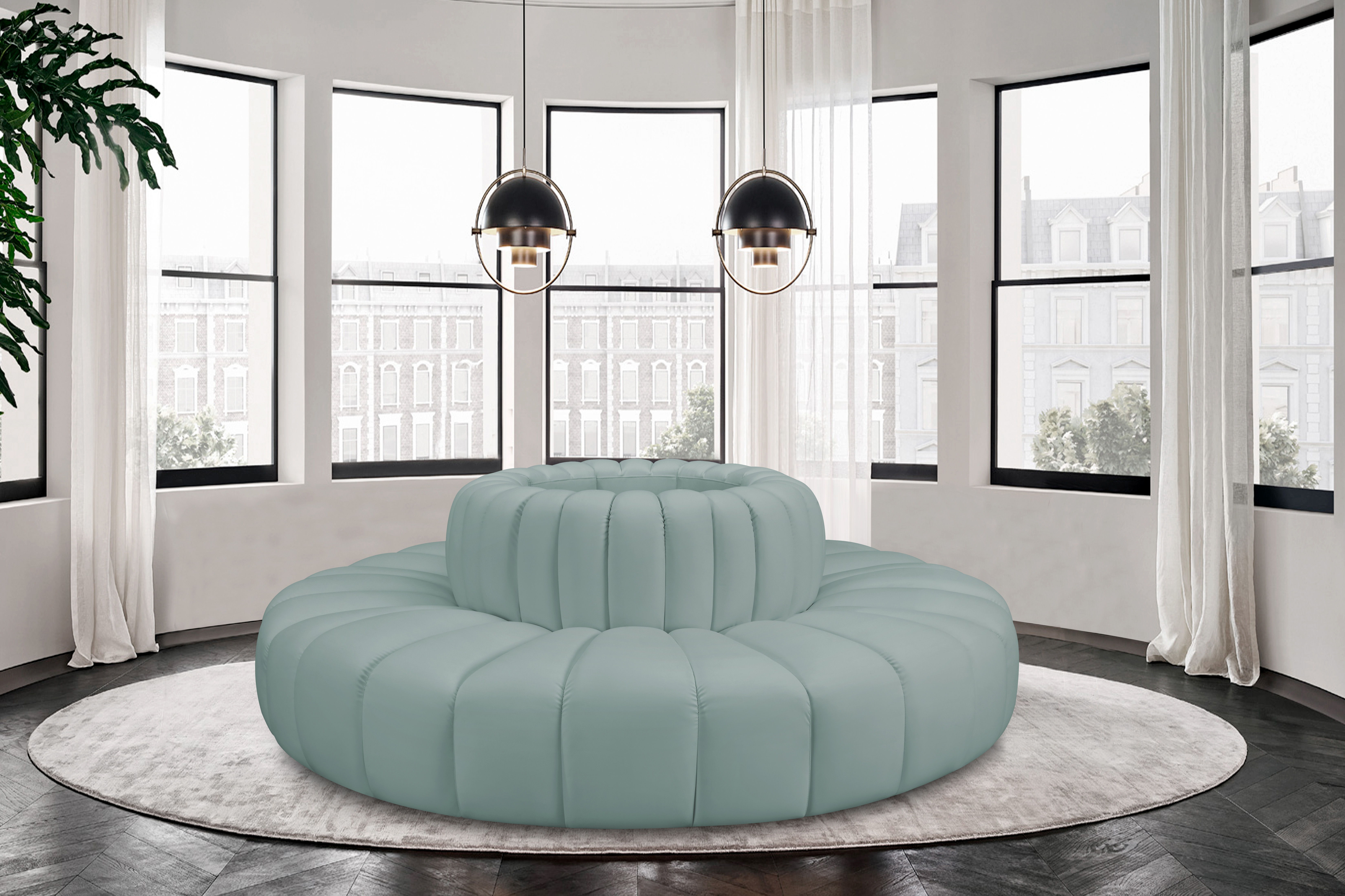 Arc - Faux Leather 8 Piece Round Modular Sofa - Mint Green