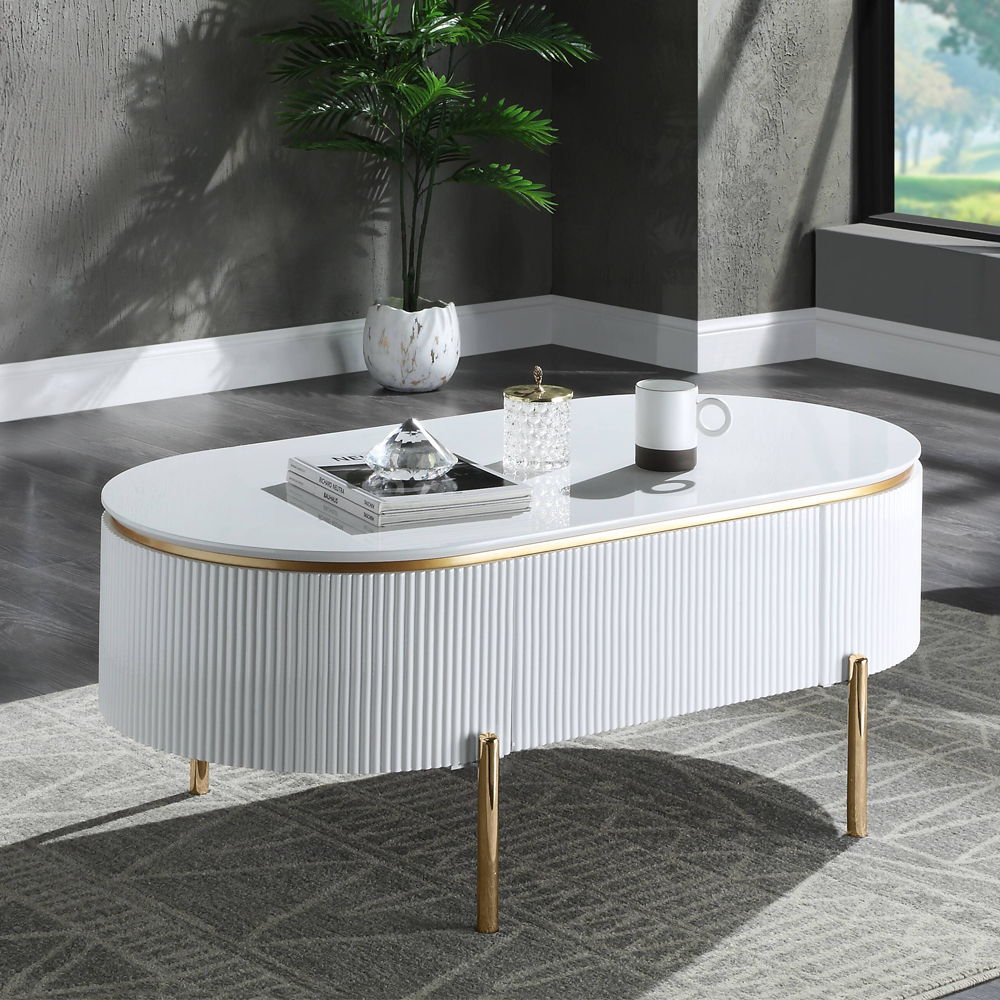 Daveigh - Coffee Table - White High Gloss & Gold, white