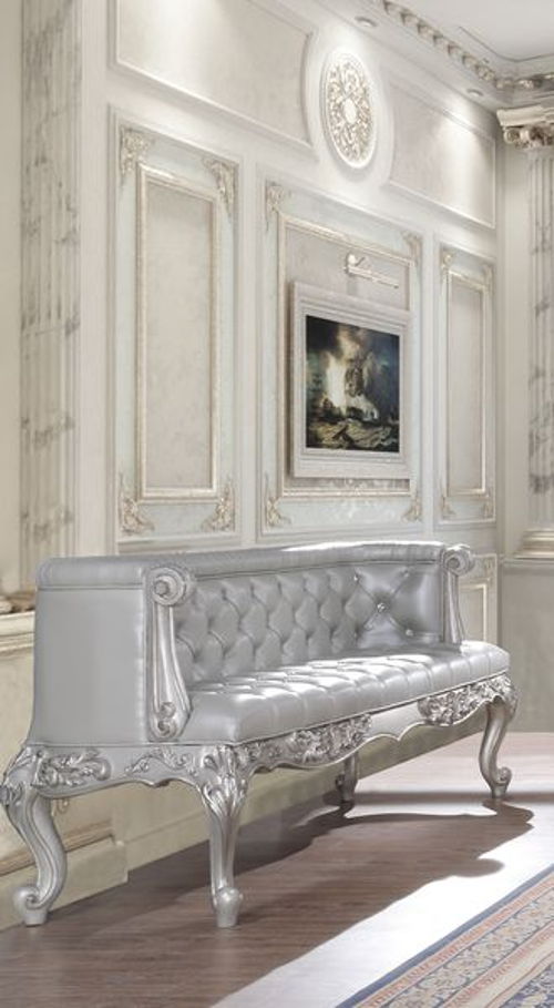 Valkyrie - Bench - Synthetic Leather & Antique Platinum, silver