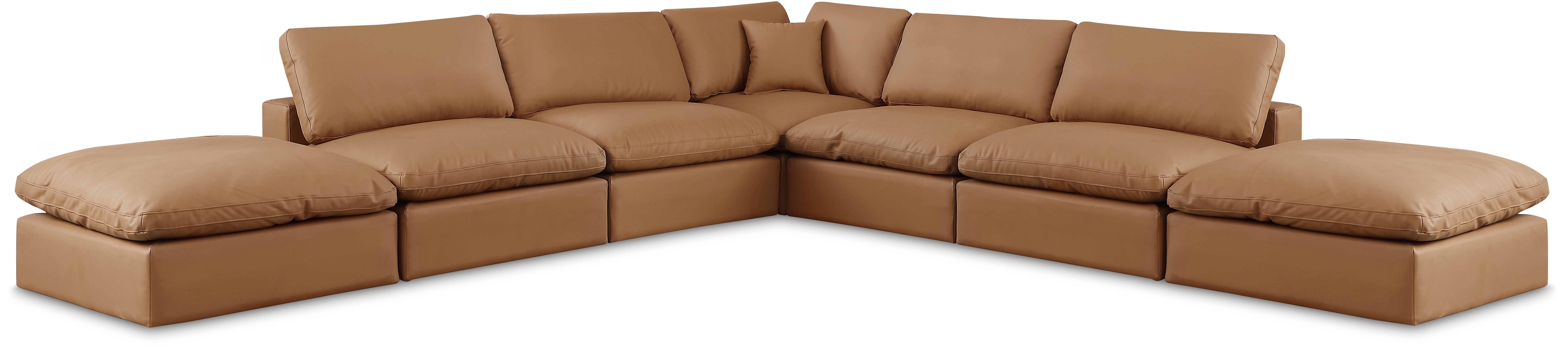 Comfy - 7 Piece Faux Leather Modular Corner Sectional - Cognac