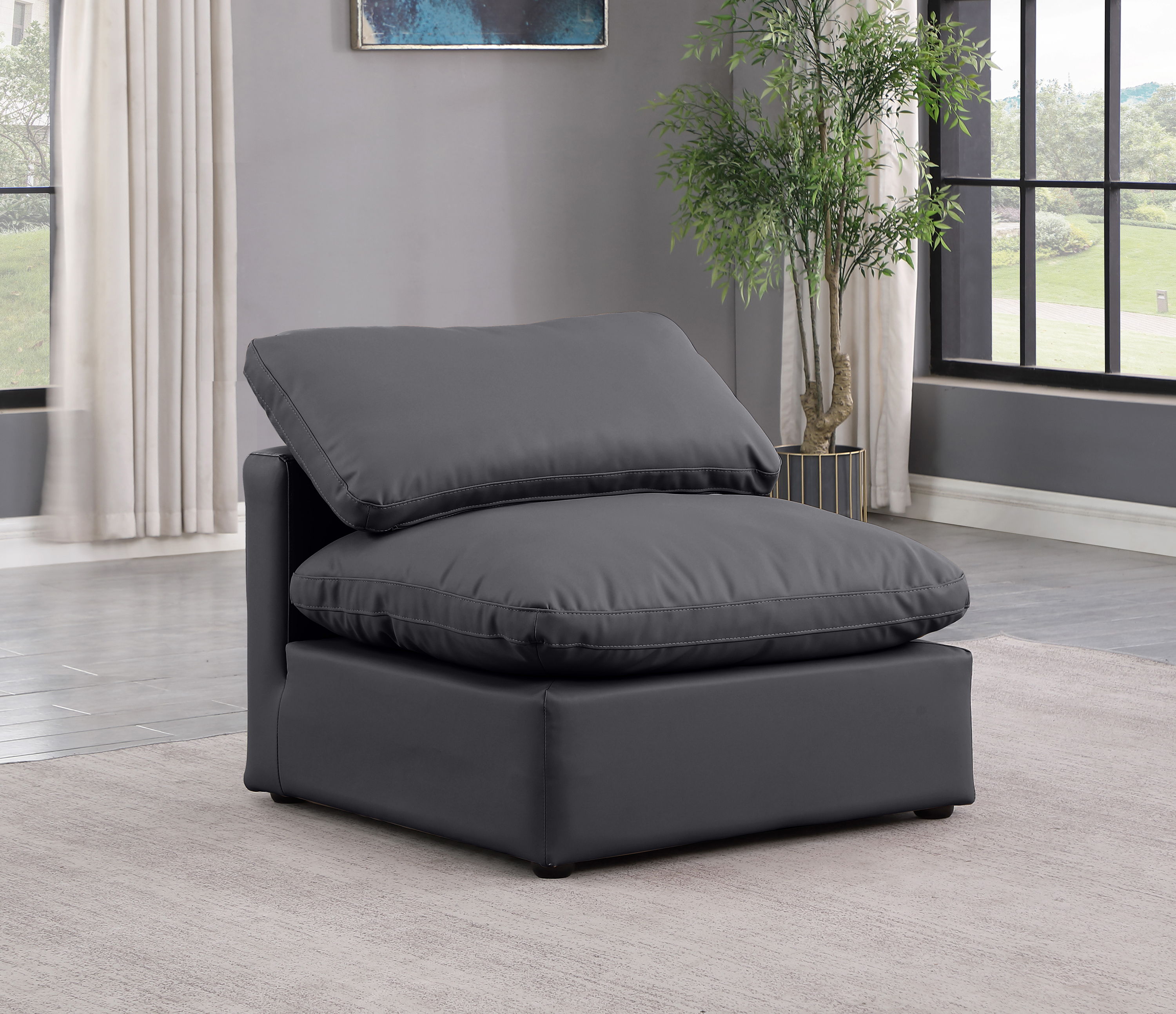 Indulge - Faux Leather Armless Chair - Black