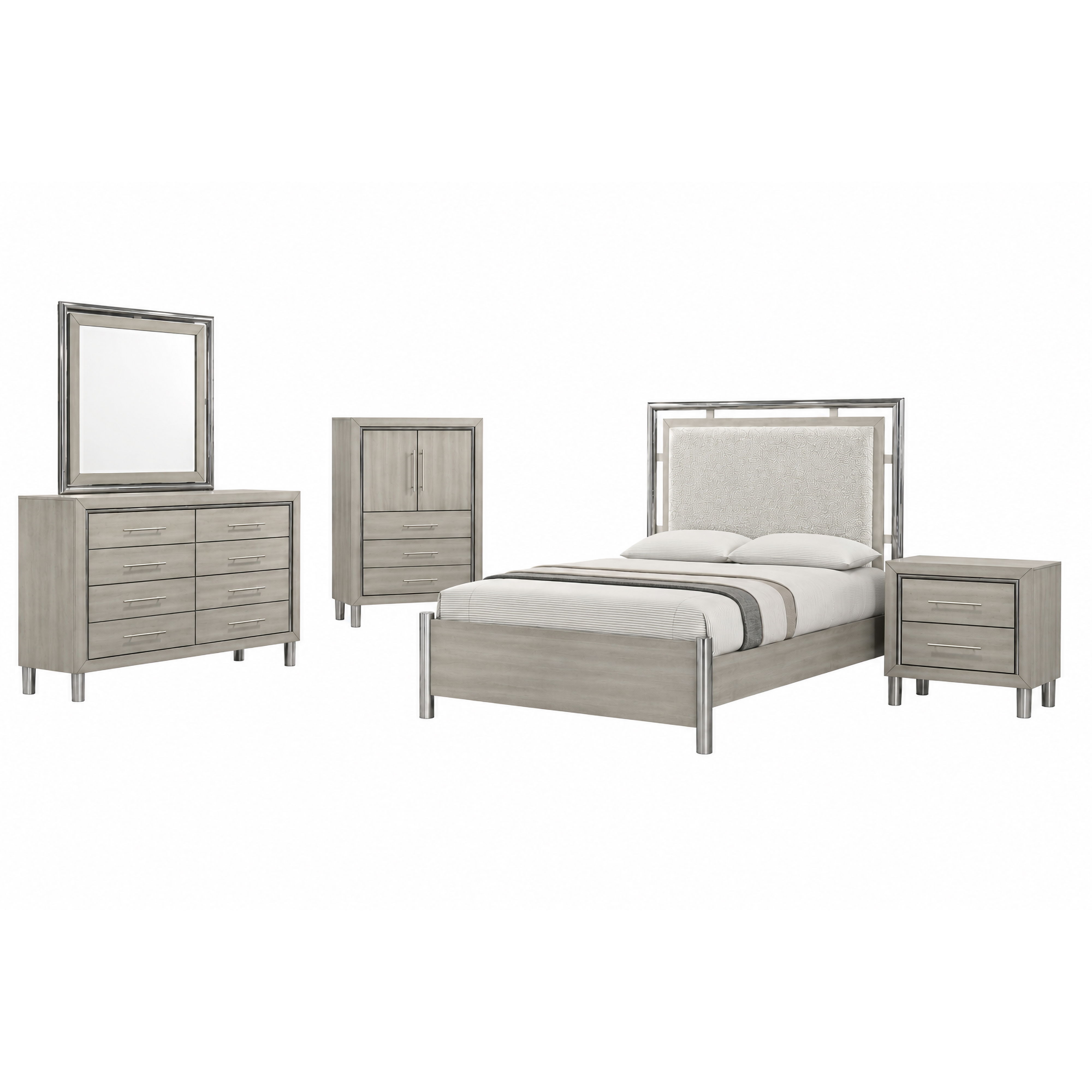 Queen · 5 Pc · Bed, Dresser, Mirror, Chest, Nightstand
