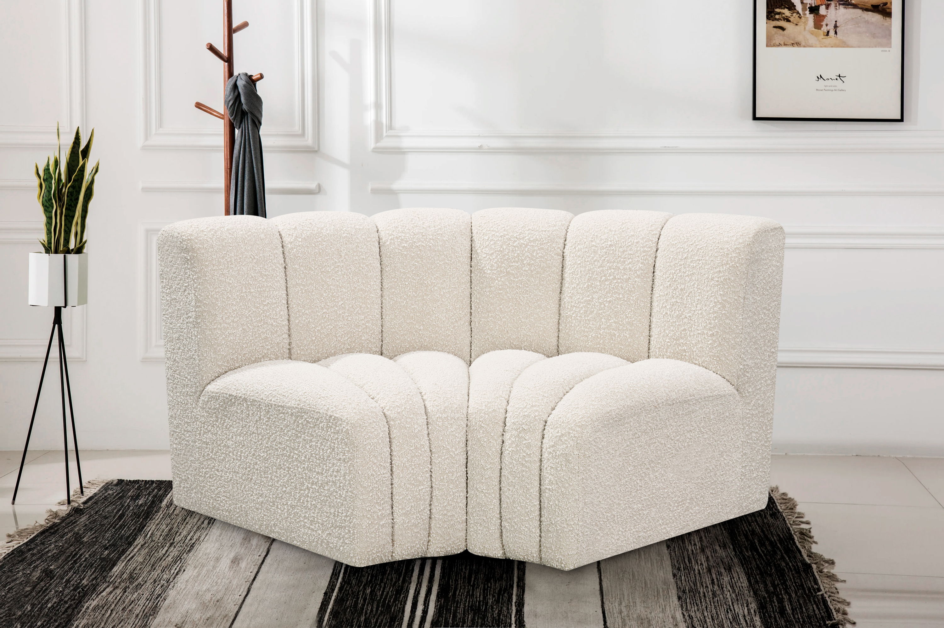 Arc - Boucle Fabric 2 Piece Modular Sofa - Cream