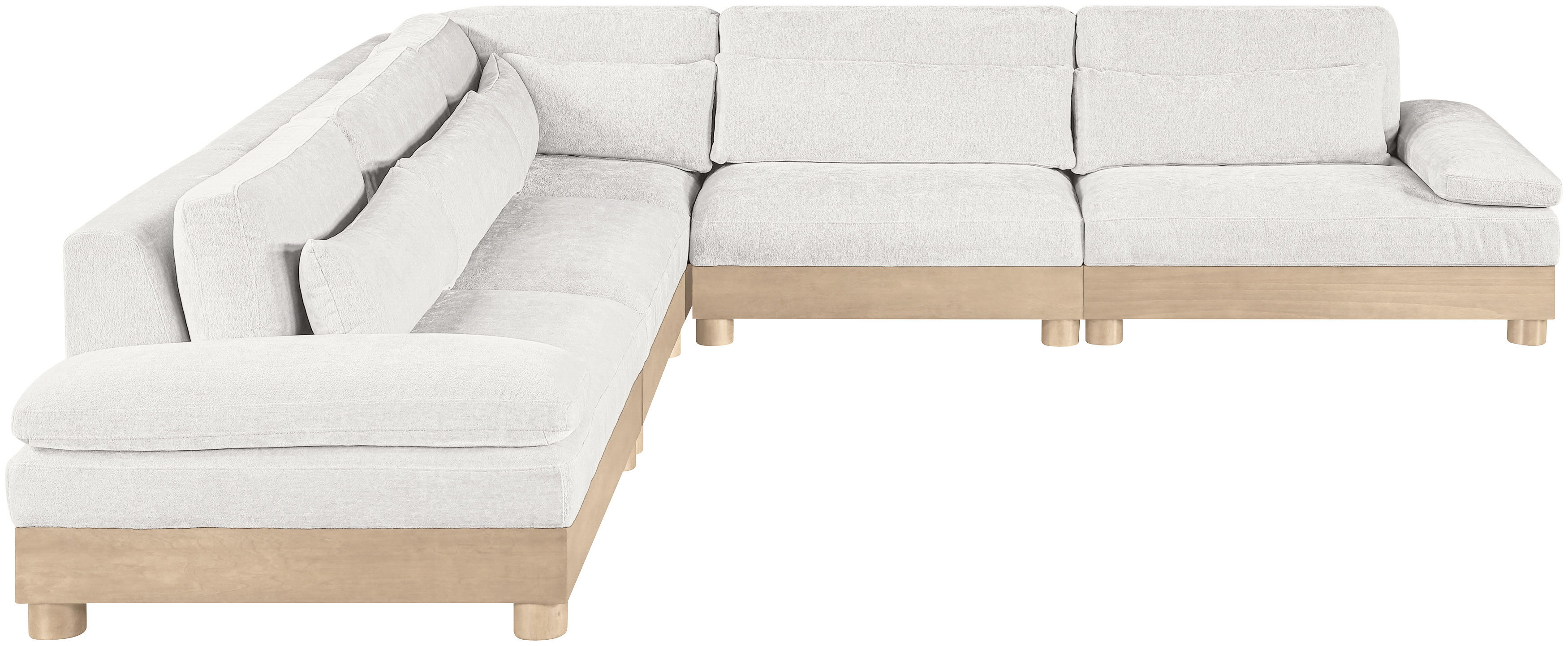 Turin - 127.75" Chenille Fabric Upholstered 5 Piece Modular Sectional (2 Armless Chairs, Corner Chair, Left Arm Chair, Right Arm Chair) - Cream / Natural Oak