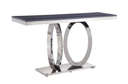 Zasir - Sofa Table - Gray Printed Faux Marble Top & Mirrored Silver, dark gray