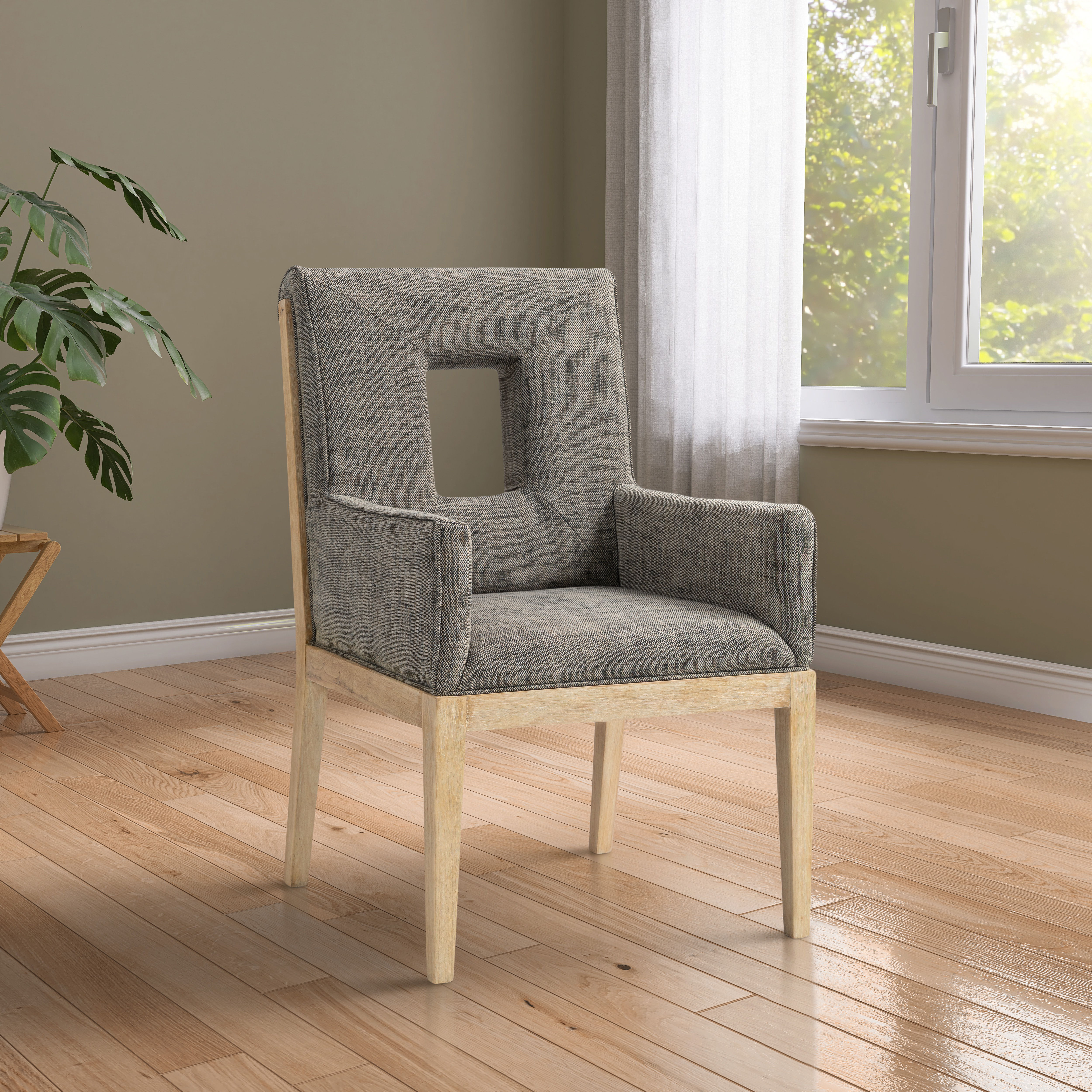Gwendolyn - Dining Arm Chair With Natural Frame - Gray