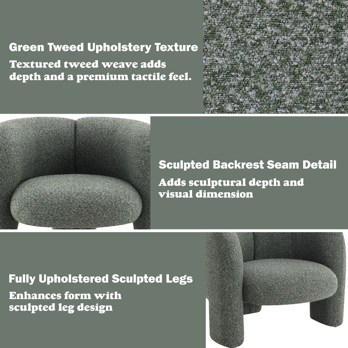Pemba - Accent Chair - Green Tweed, green, view 8