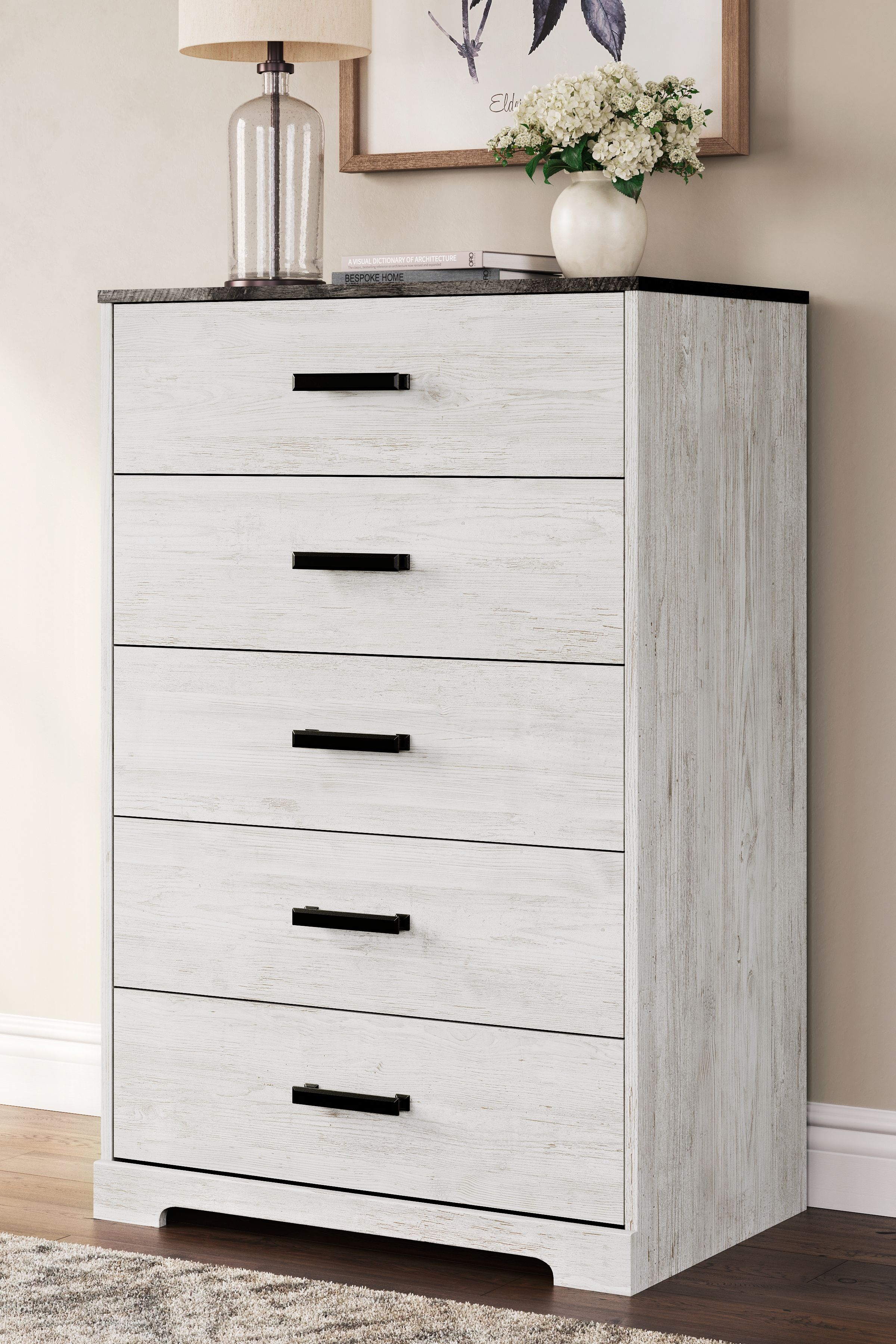 Shawburn - Five Drawer Chest - Vinyl-Wrapped - White / Black / Gray