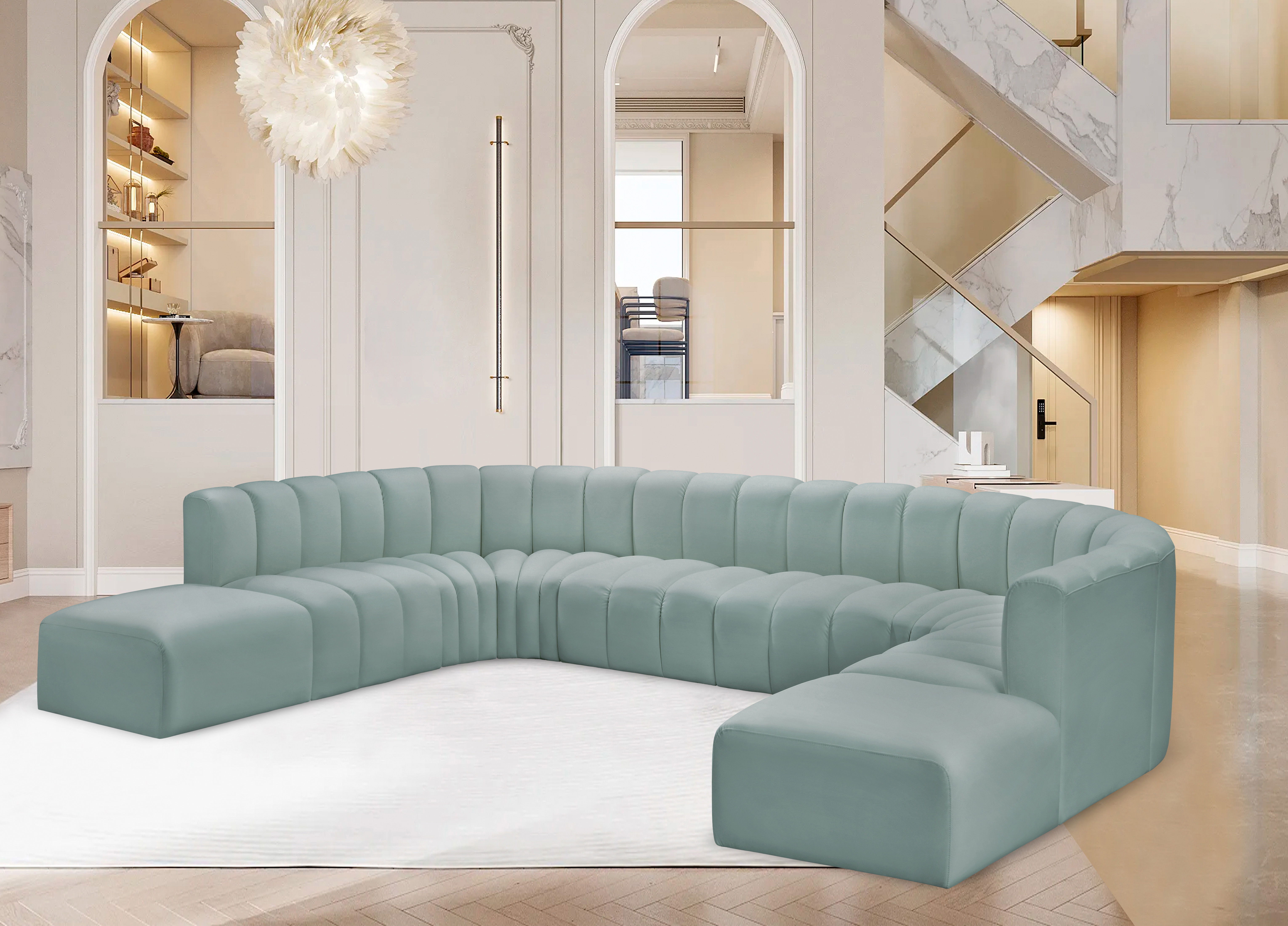 Arc - Faux Leather Modular Sofa - Mint Green
