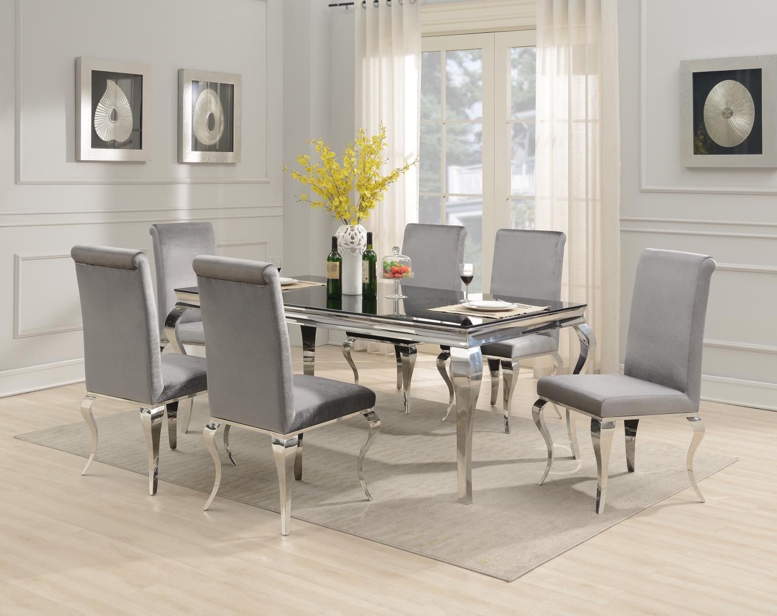 7 Pc · Glamour Table, 6 Velvet Chairs