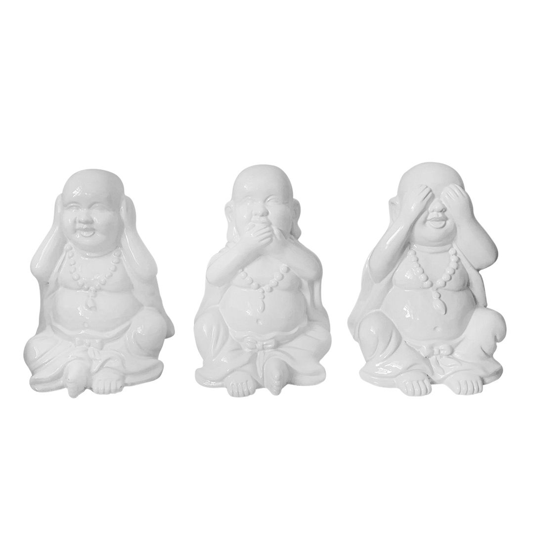 (Set of 3) Hear No Speak No See No Buddhas - White