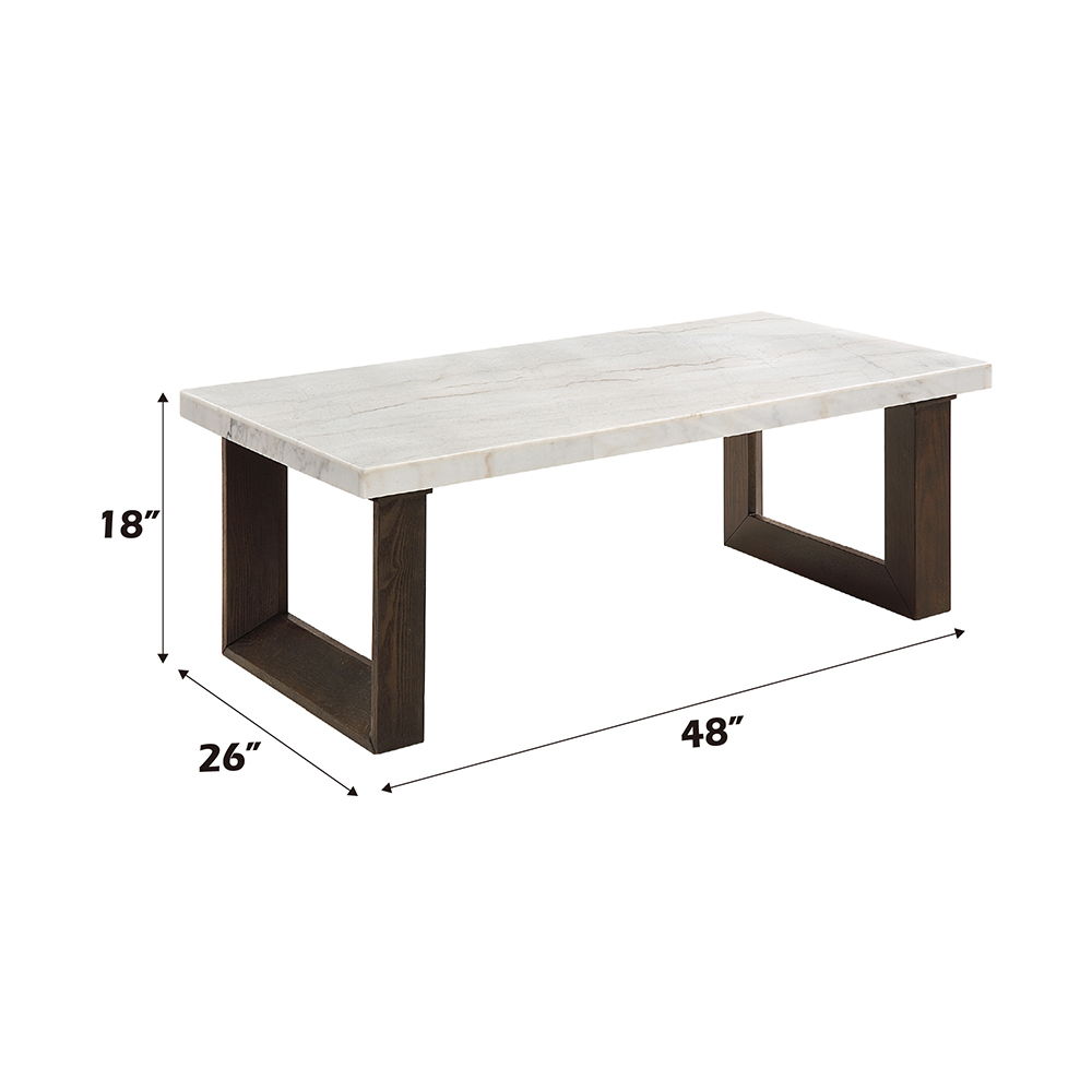 Edwyn - Coffee Table With Marble Top - White Natural Marble Top & Brown, white, view 4