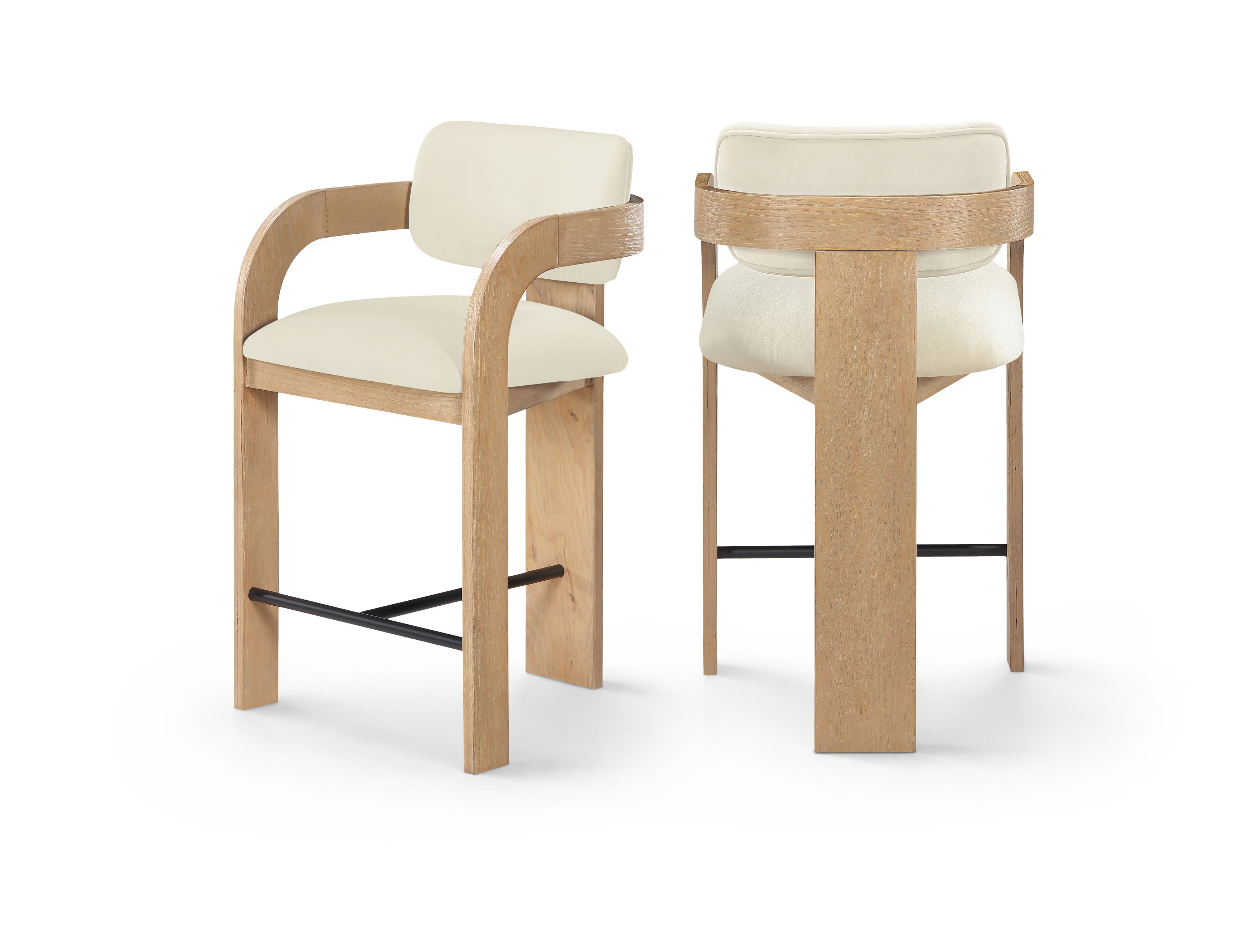 Cedra - Velvet Performance Fabric Upholstered Counter Stool - Cream / Natural