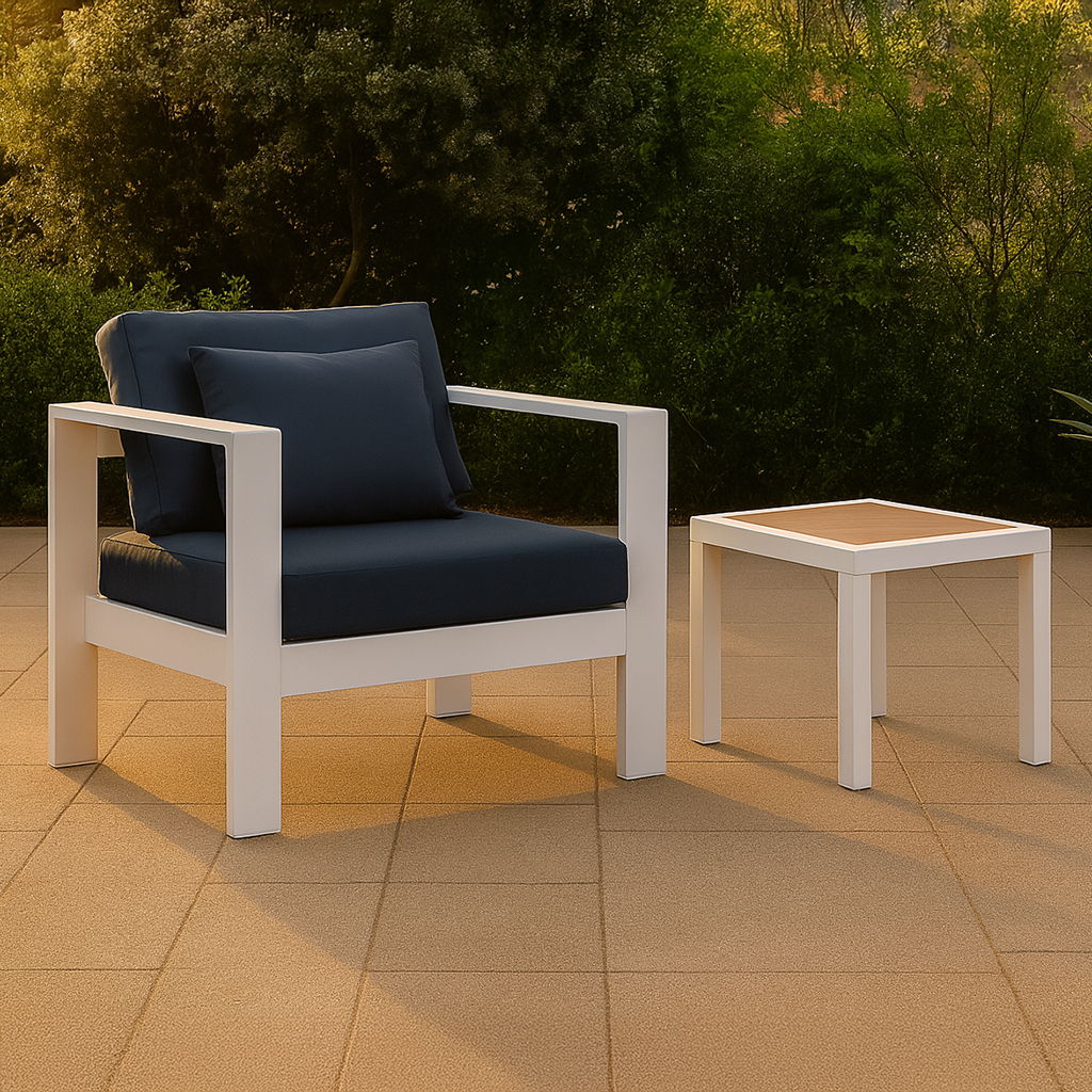 Nizuc - Outdoor Patio Arm Chair With White Frame - Navy