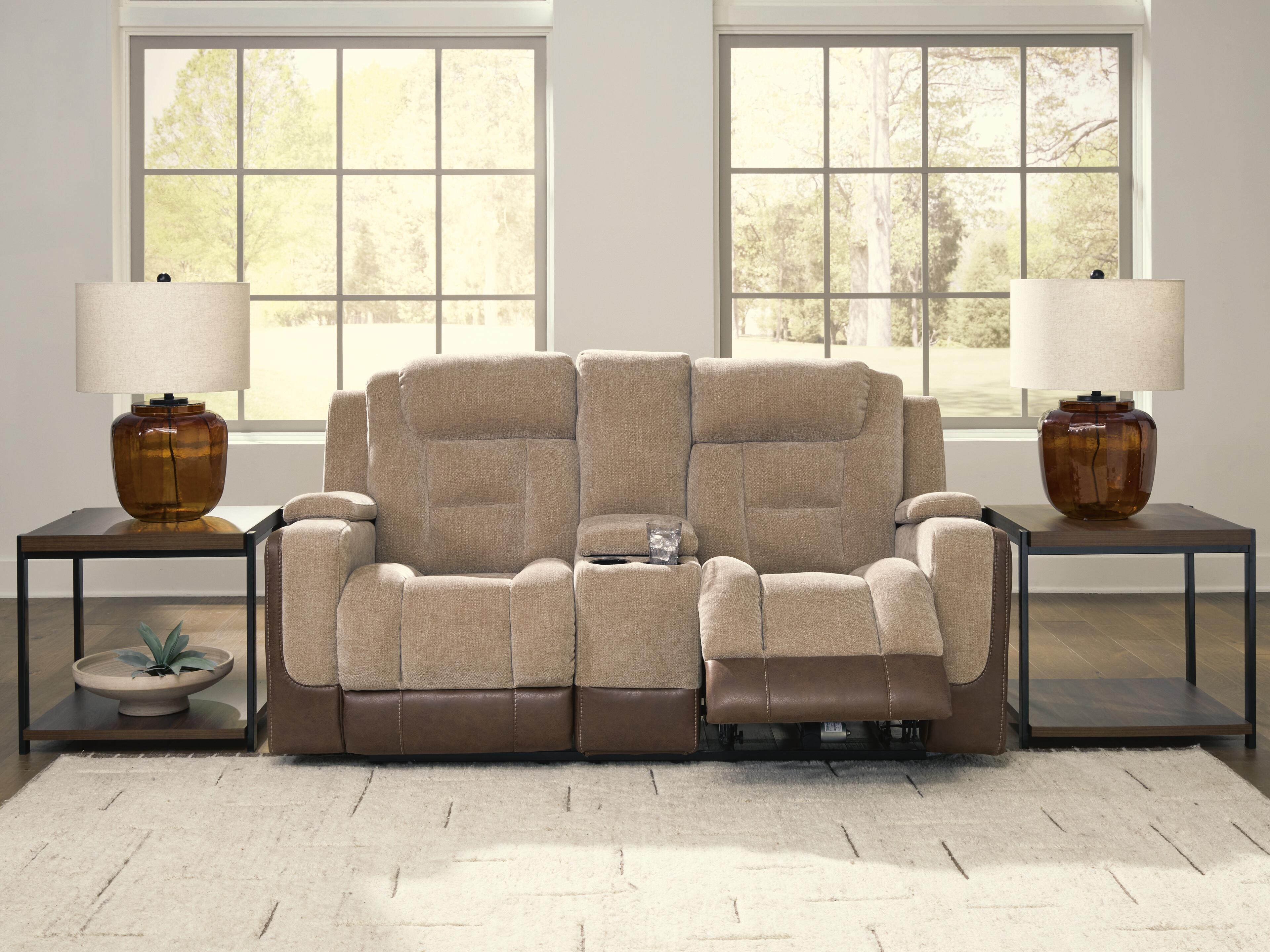 Ashley Furniture Mixed Motion - Power Reclining Loveseat With Console / Adjustable Headrest - Brownstone - Image 2