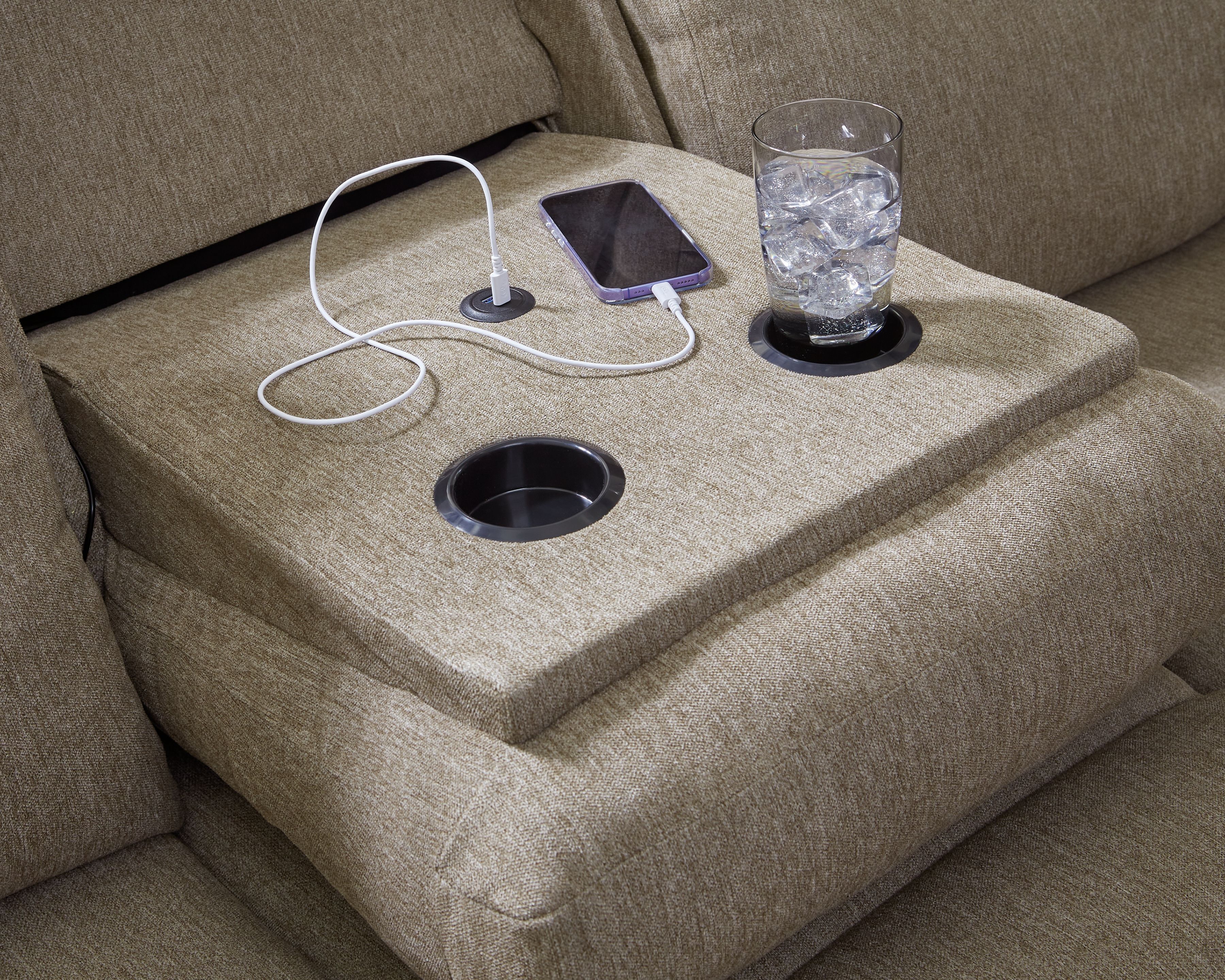 Ashley Furniture Side-Swipe - Reclining Sofa With Drop Down Table - Mocha - Image 9