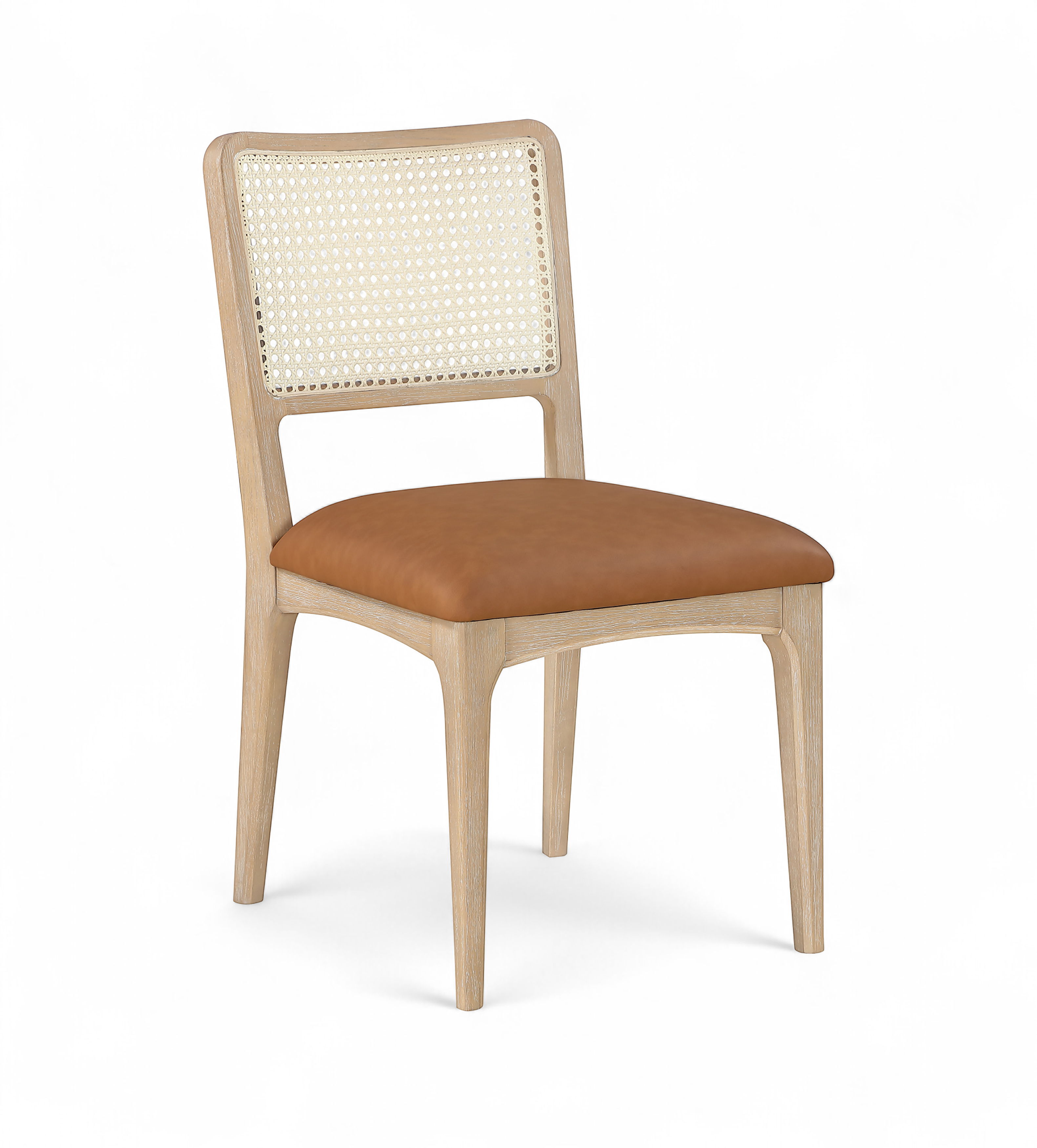 Atrium - Cane Back And Vegan Leather Upholstered Seat Dining Chair (Set of 2) - Cognac / Brushed Natural