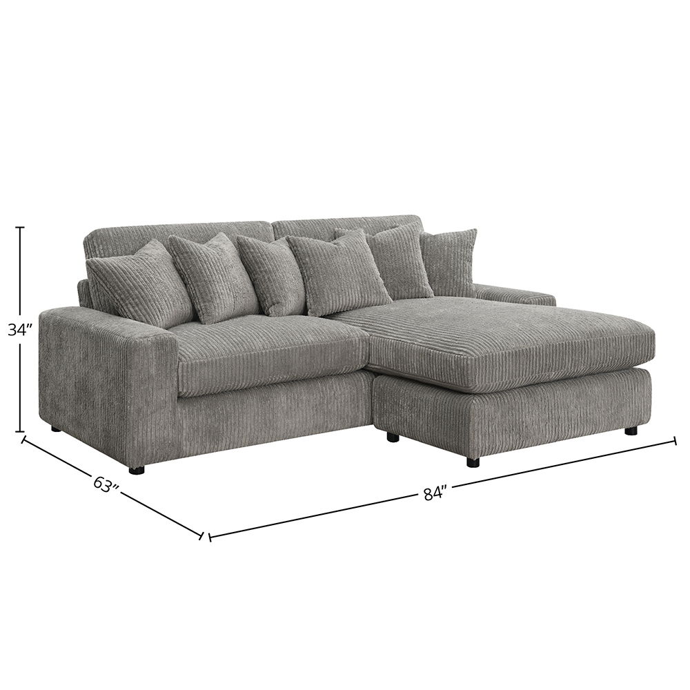 Tavia - Reversible Sectional Sofa With 6 Pillows - Gray Corduroy, gray, view 8