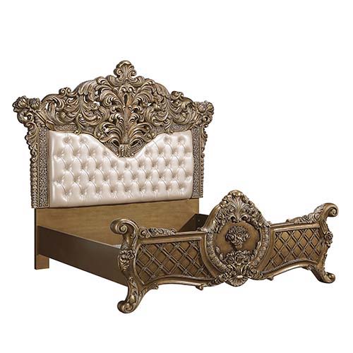 Constantine - Eastern King Bed - Synthetic Leather , Light Gold, Brown & Gold, beige