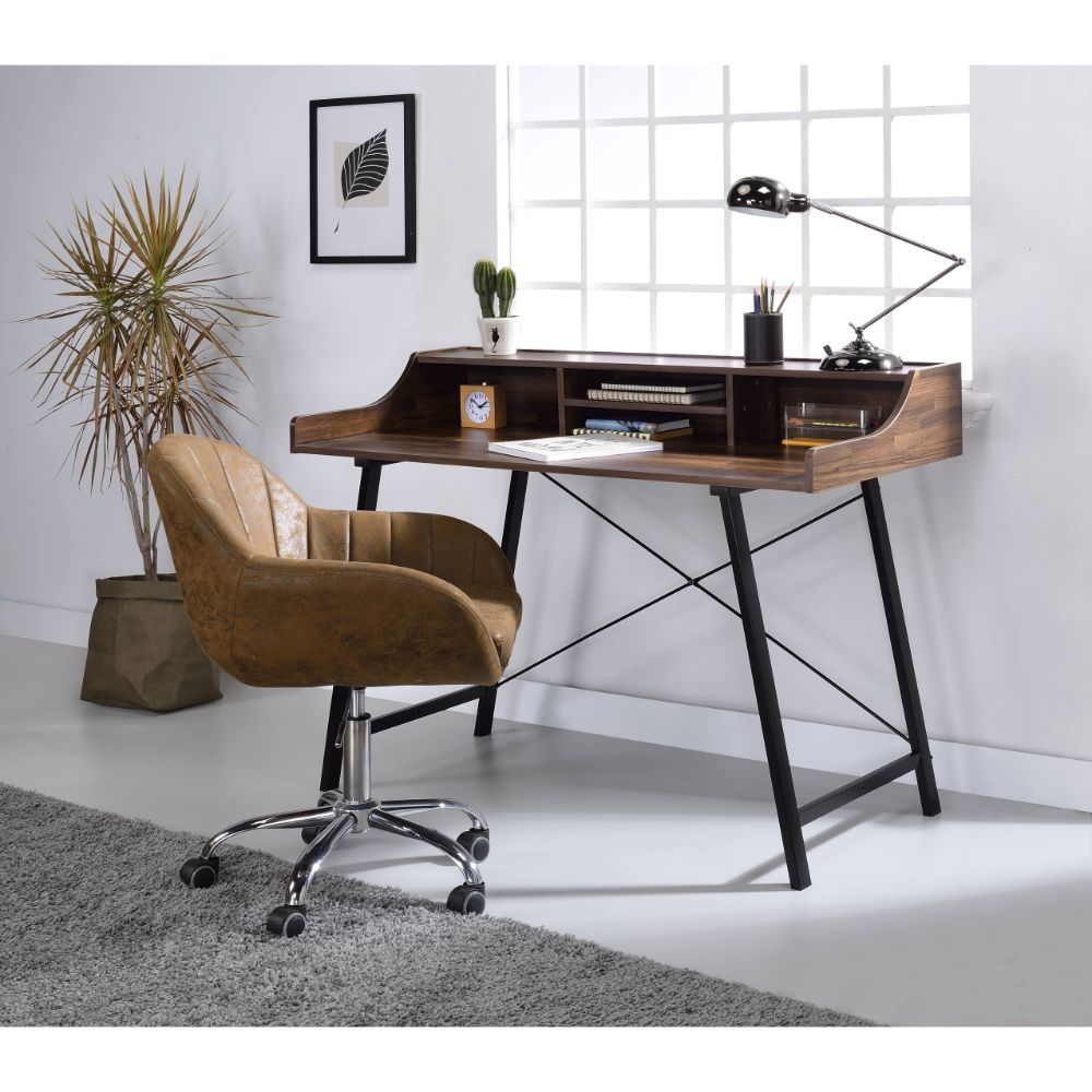 Sange - Writing Desk With USB - Walnut & Black, dark brown, view 4