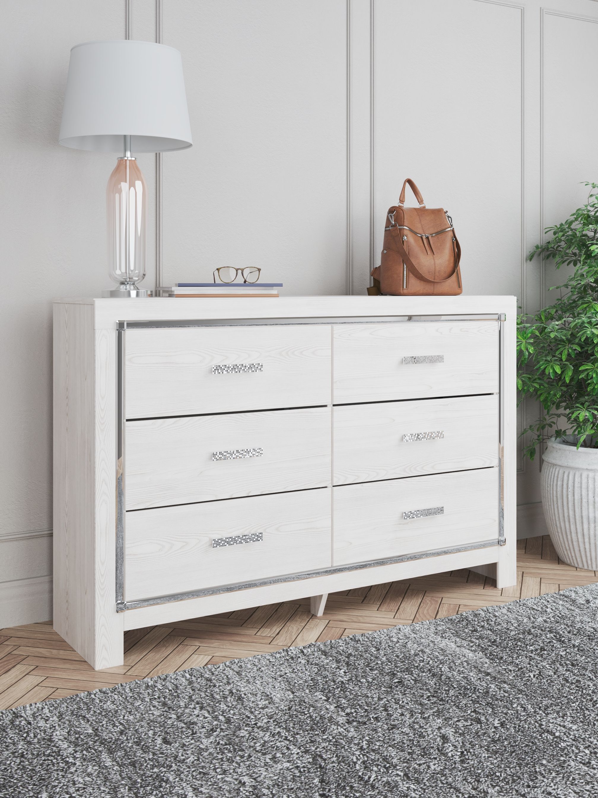 Altyra - King Upholstered Storage Bed - 8 Pc. - Dresser, Mirror, King Bed, 2 Nightstands - White