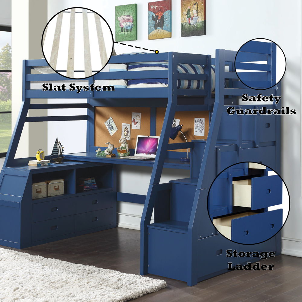 Jason II - Twin Loft Bed With Storage - Navy Blue, blue, view 6