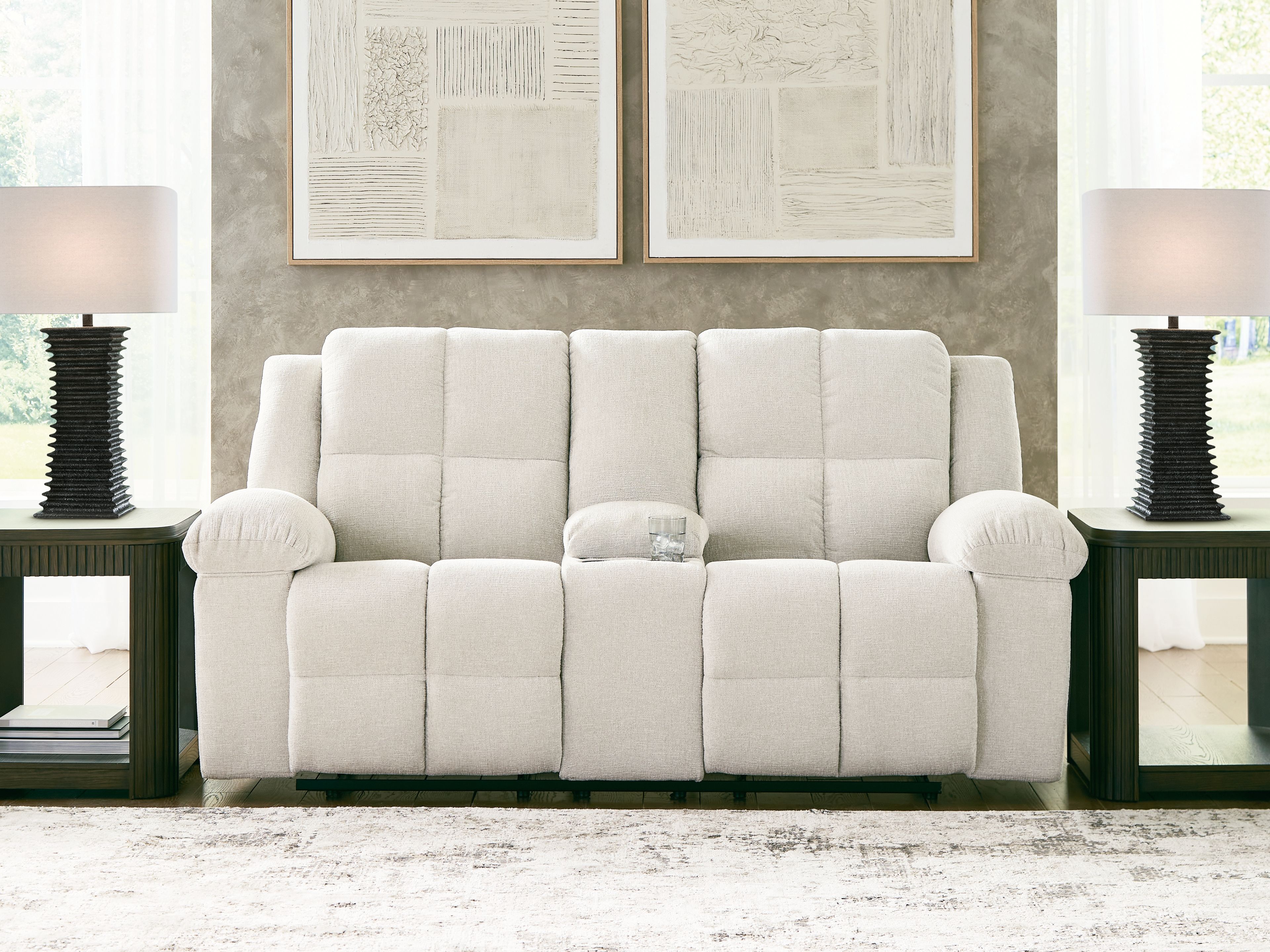 Ashley Furniture Orlen - Double Reclining Loveseat With Console - Winter - Image 2