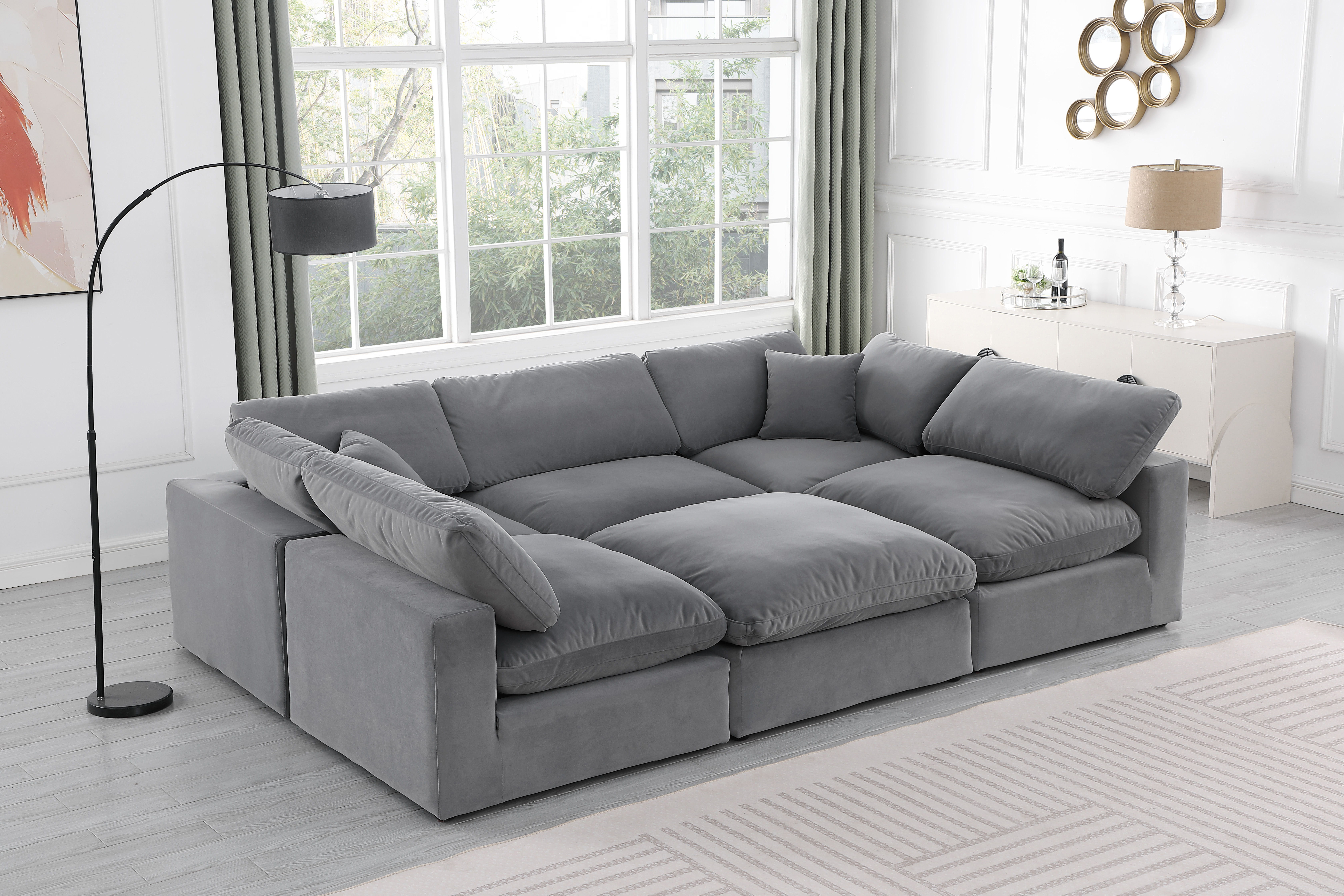 Comfy - 6 Piece Velvet Sectional - Dark Gray