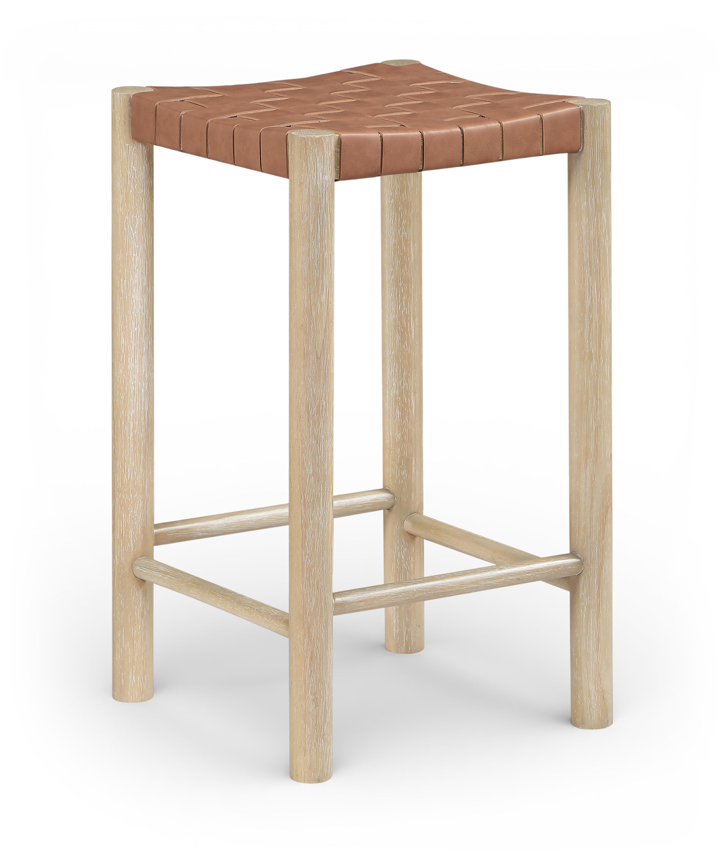 Entwine - Vegan Leather Upholstered Backless Counter Stool - Brown / Painted Natural