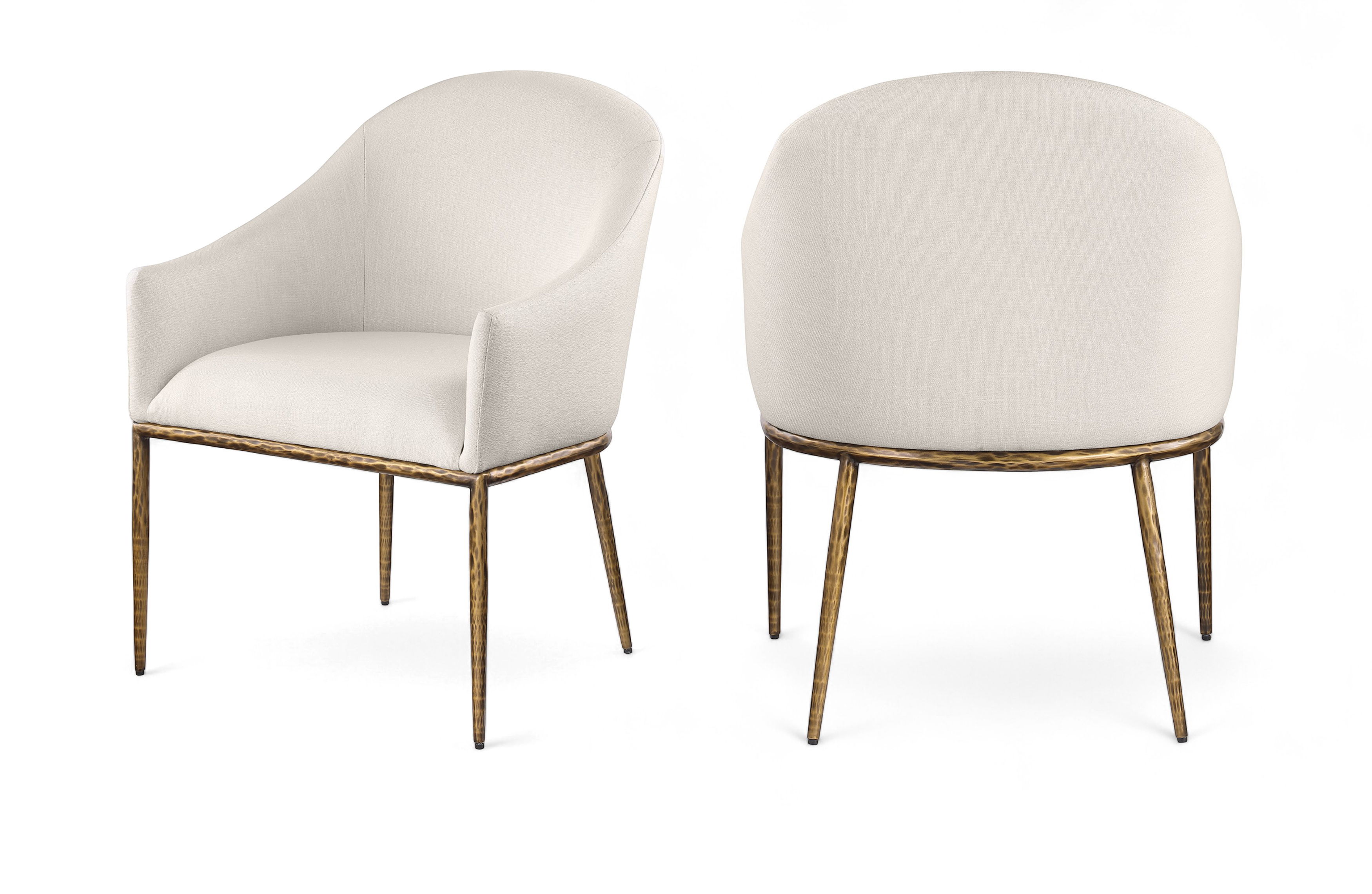 Ferro - Linen Textured Performance Fabric Upholstered Dining Arm Chair - Beige / Brushed Gold
