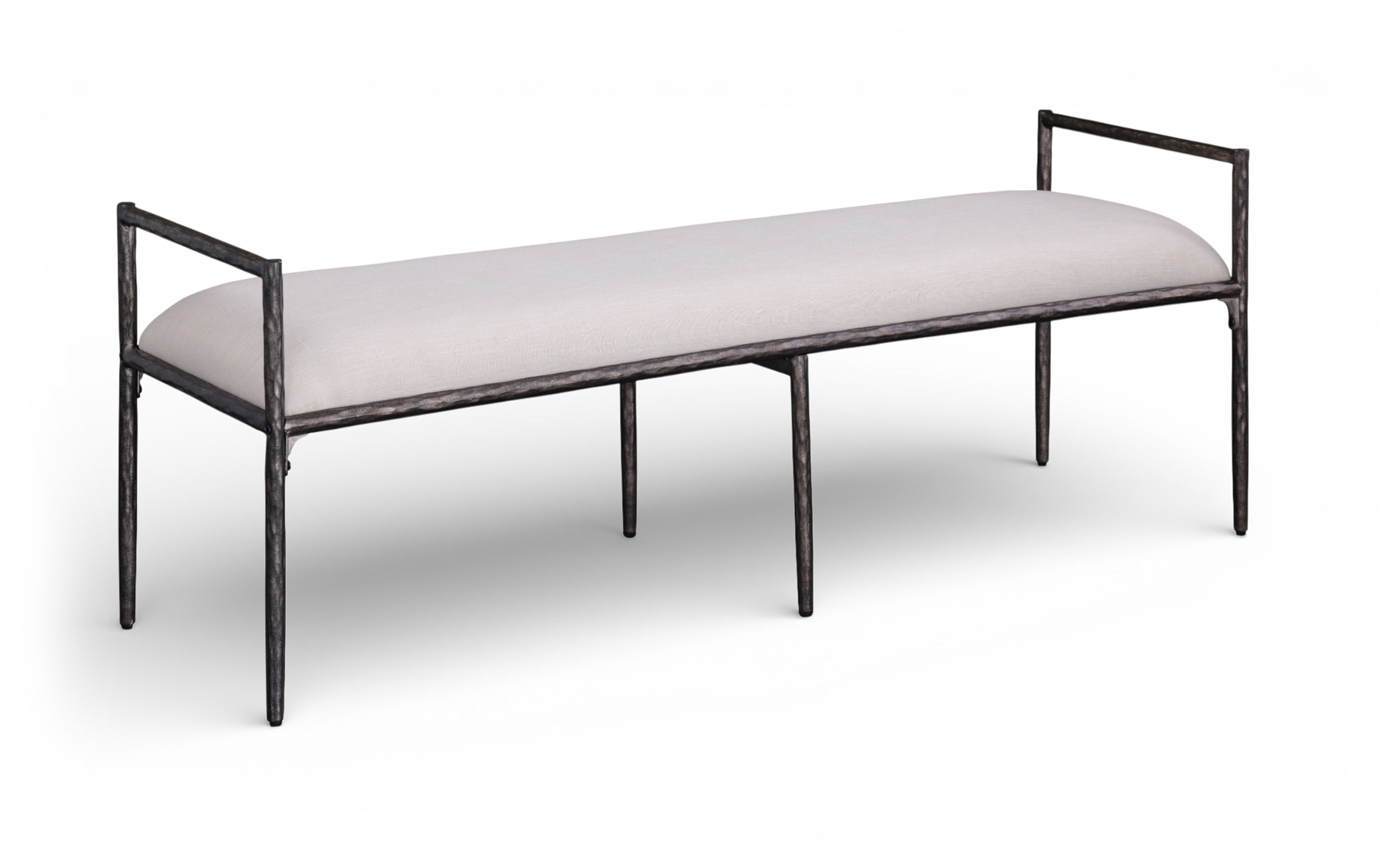 Axis - Linen Textured Fabric Upholstered Bench - Beige / Powder Coated Antique Black