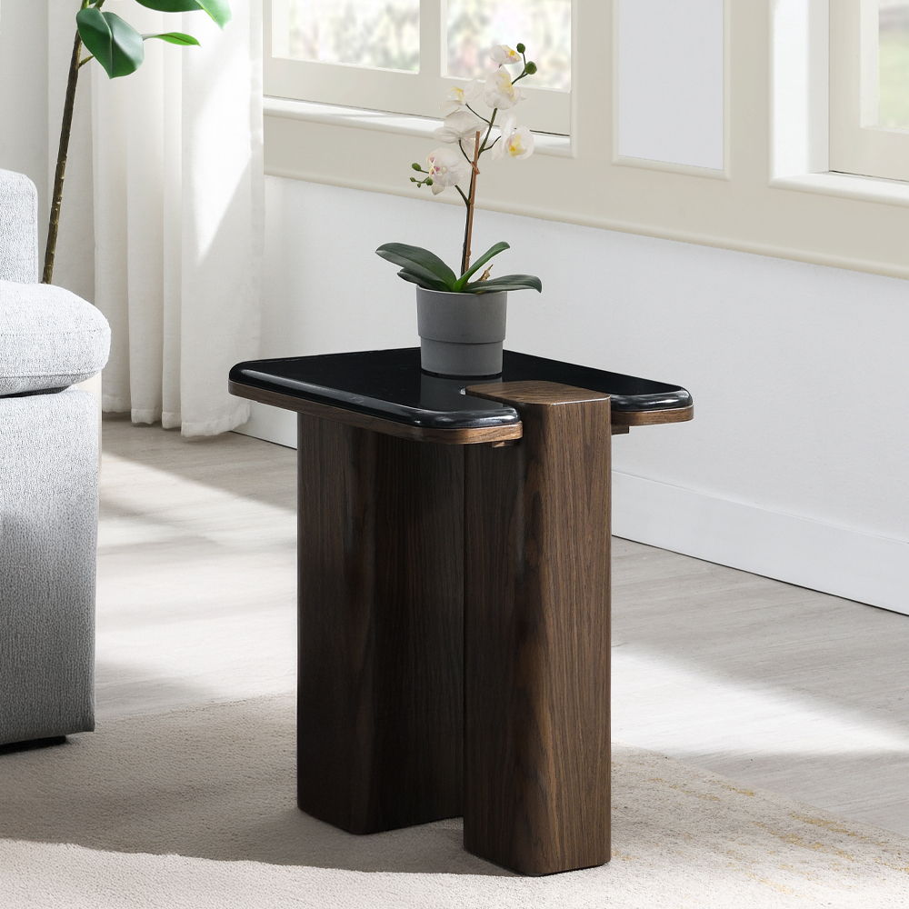 Dana - End Table With Marble Top - Natural / Dark Walnut, dark brown