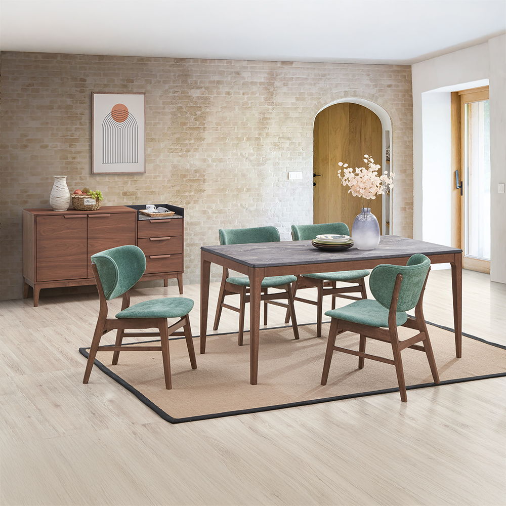 Bevis - Dining Table - Engineered Stone Top & Walnut, dark brown, view 6