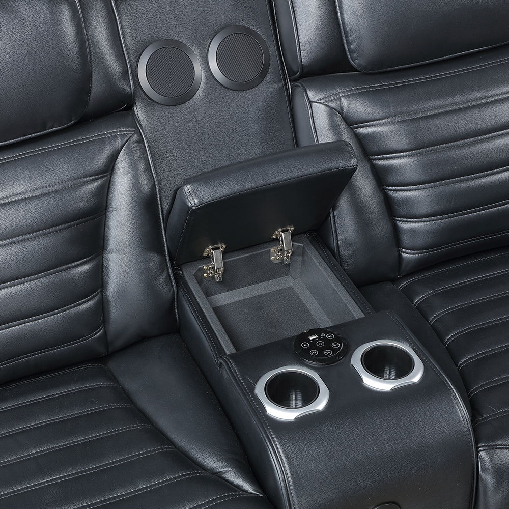 Ephron - Power Motion Loveseat With Console, Power Headrests, LED & Speakers - Black, black, view 5