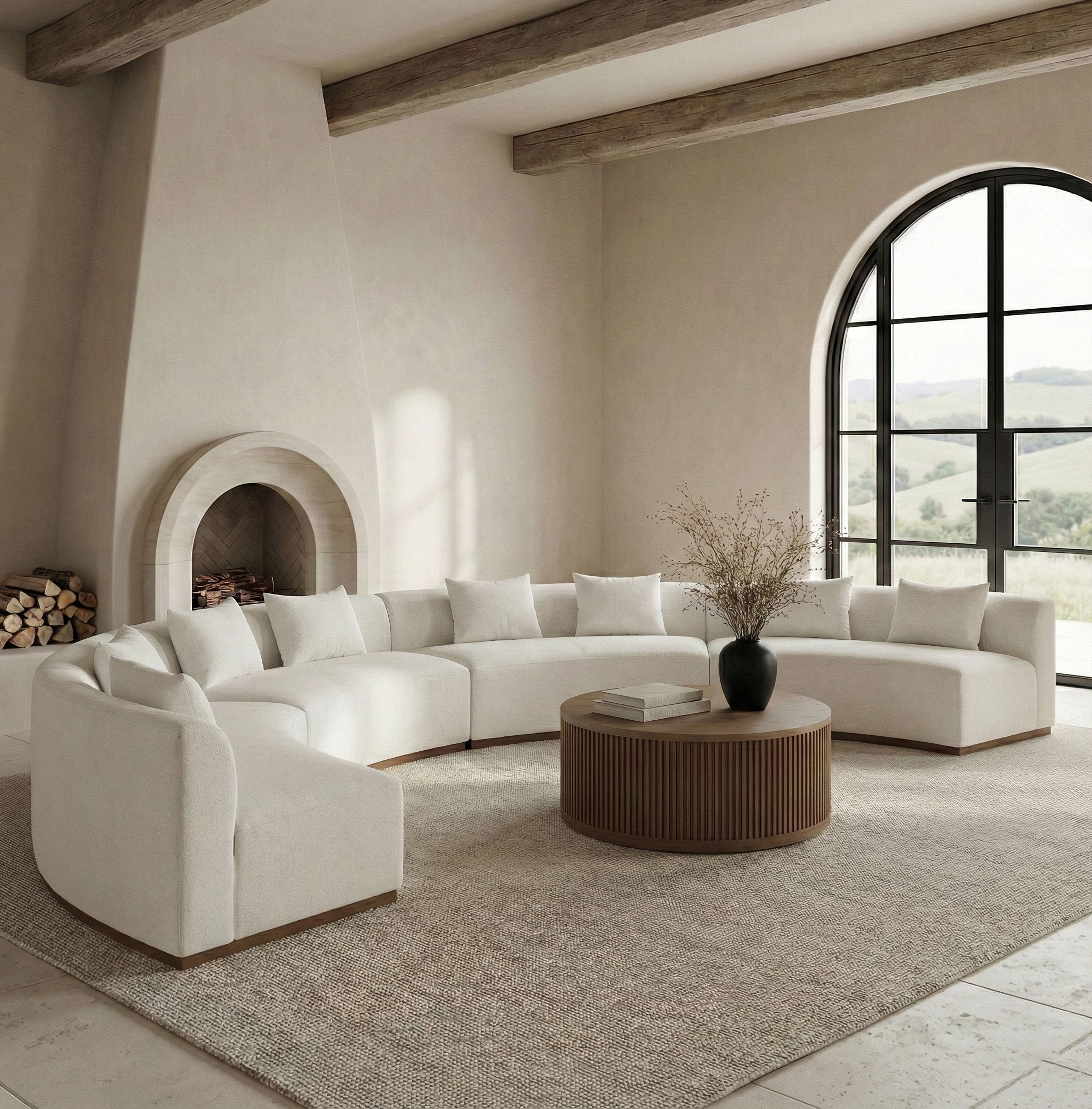 Avanti - 225.25" Chenille Fabric Upholstered 4 Piece Modular Sectional - Cream