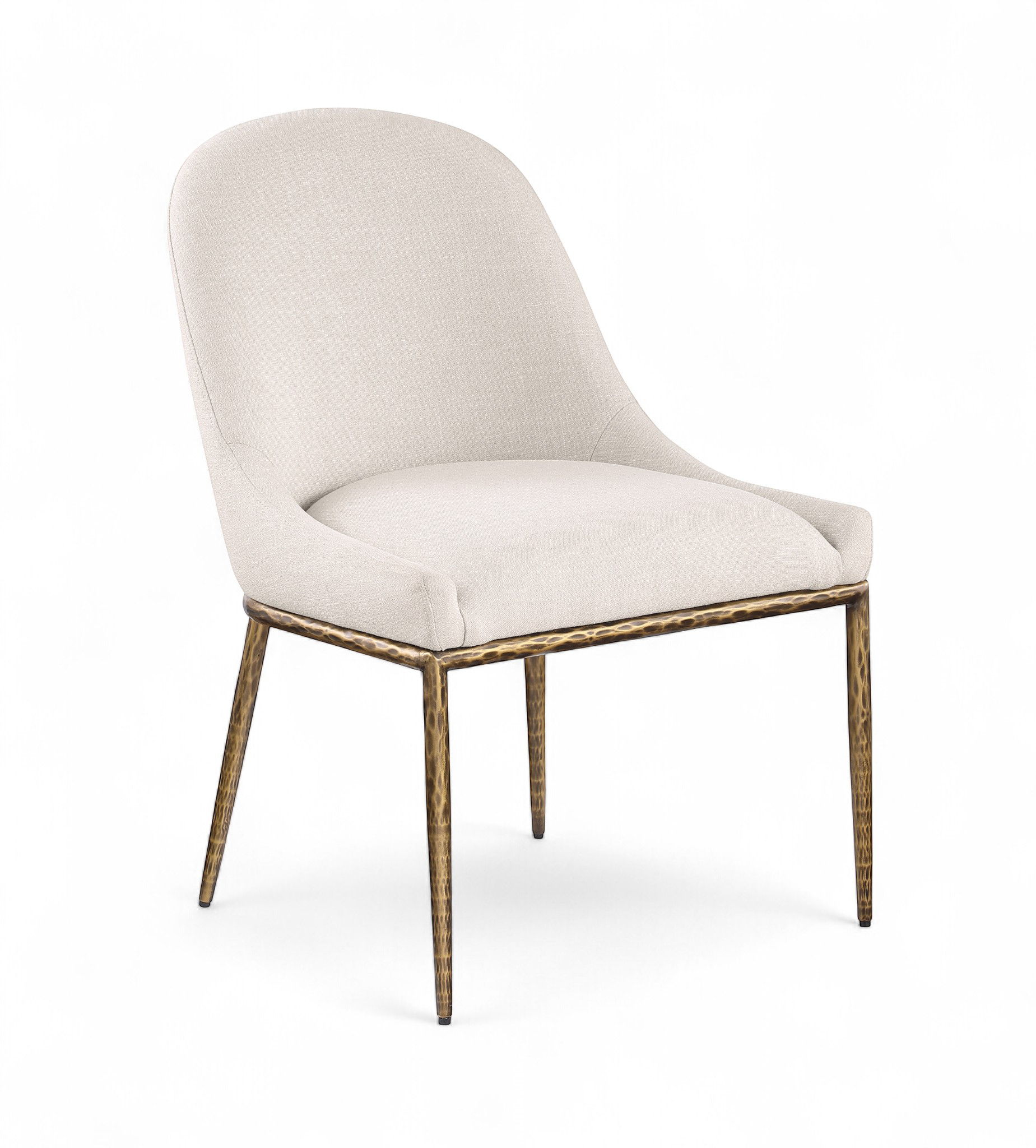 Ferro - Linen Textured Performance Fabric Upholstered Dining Side Chair - Beige / Brushed Gold