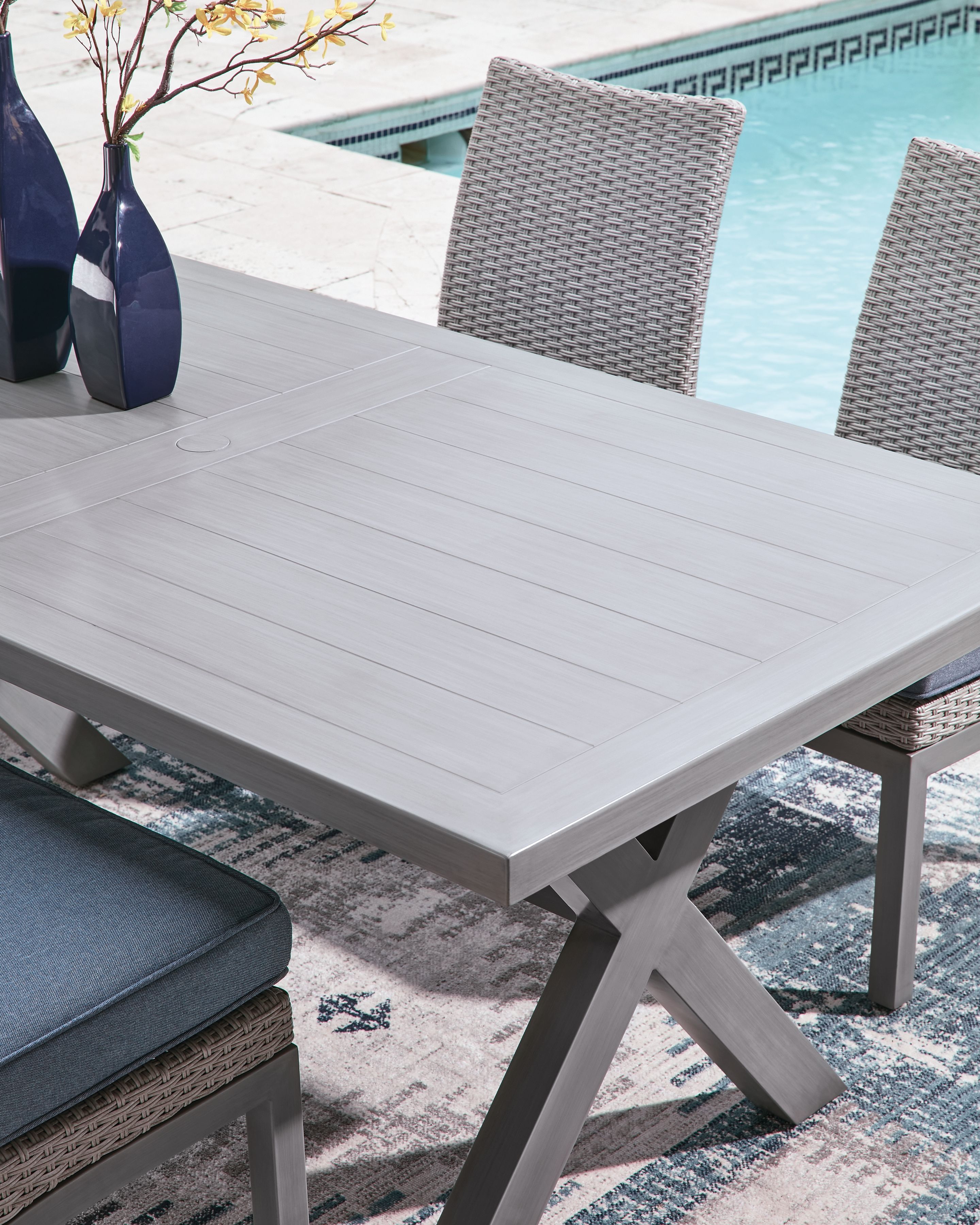 Ashley Furniture Half Moon Beach - Rectangular Dining Table With Umbrella Option - Gray - Image 5