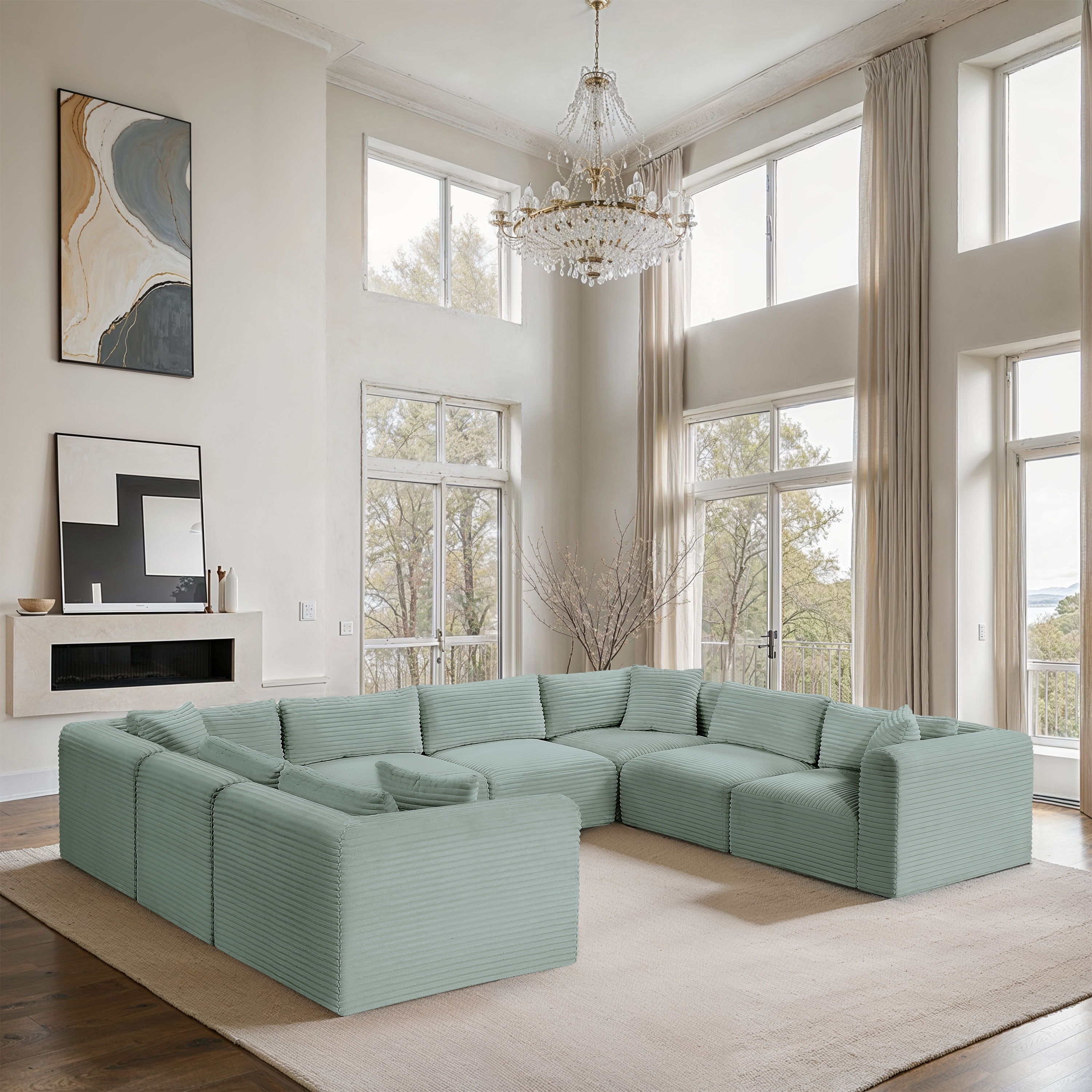 Shaggy - 8 Piece Modular U-Shaped Sectional - Mint