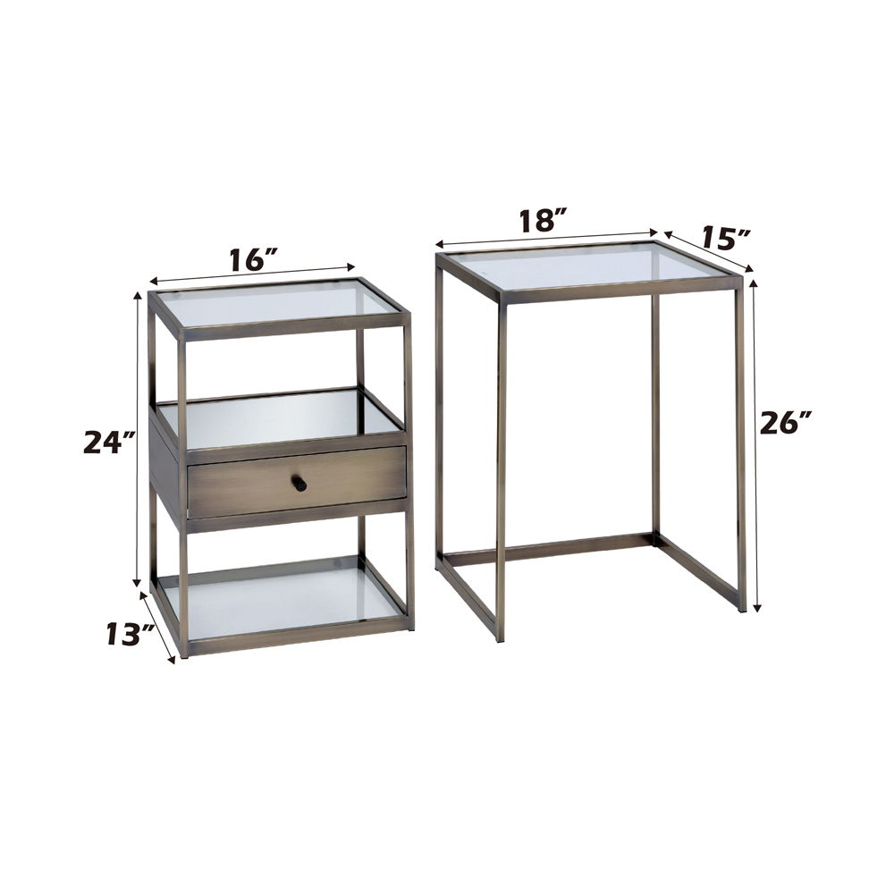 Enca - Nesting Table Set - Clear Glass & Antique Brass, light brown, view 6