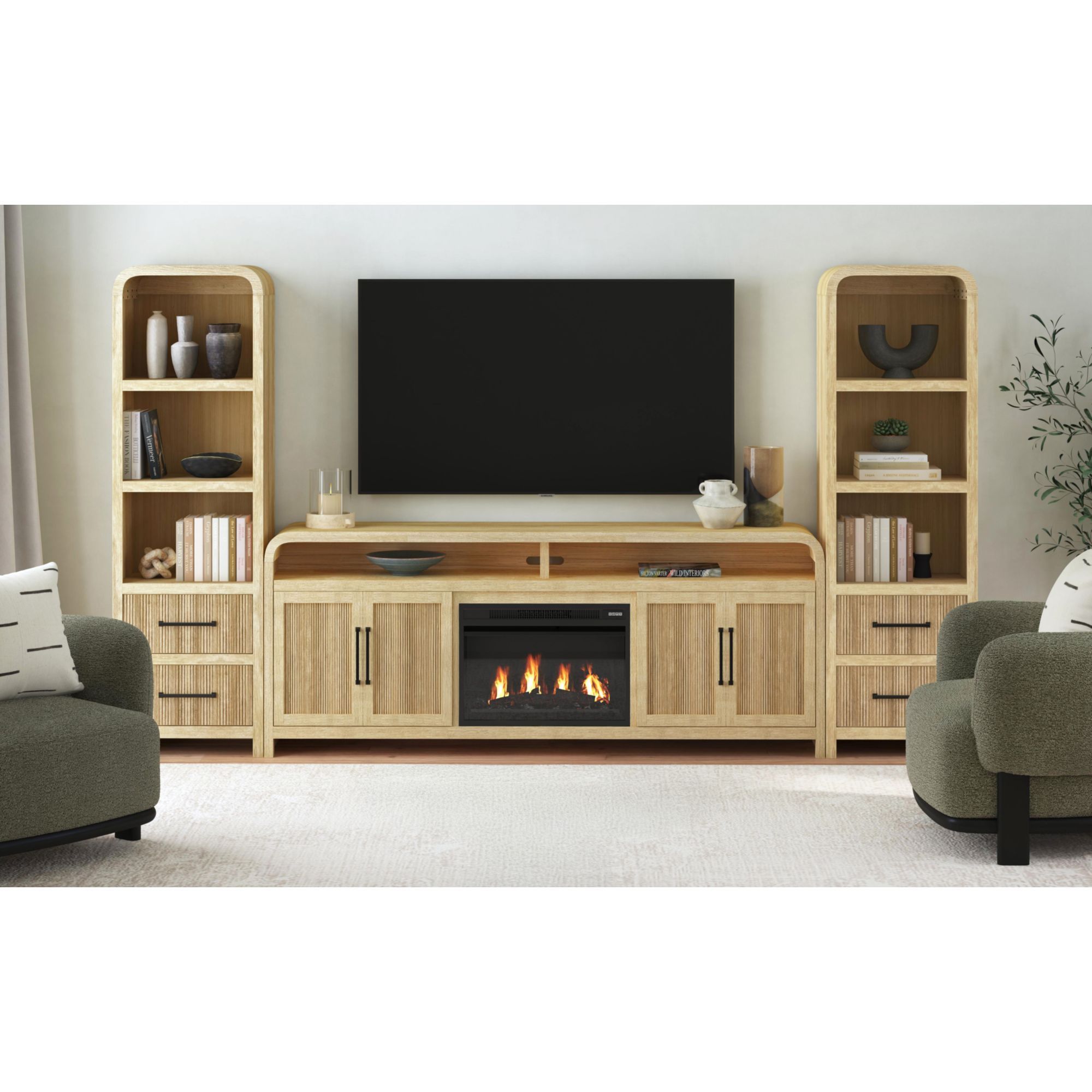 Ridgemont - 82" TV Console Without Fireplace Insert - Natural
