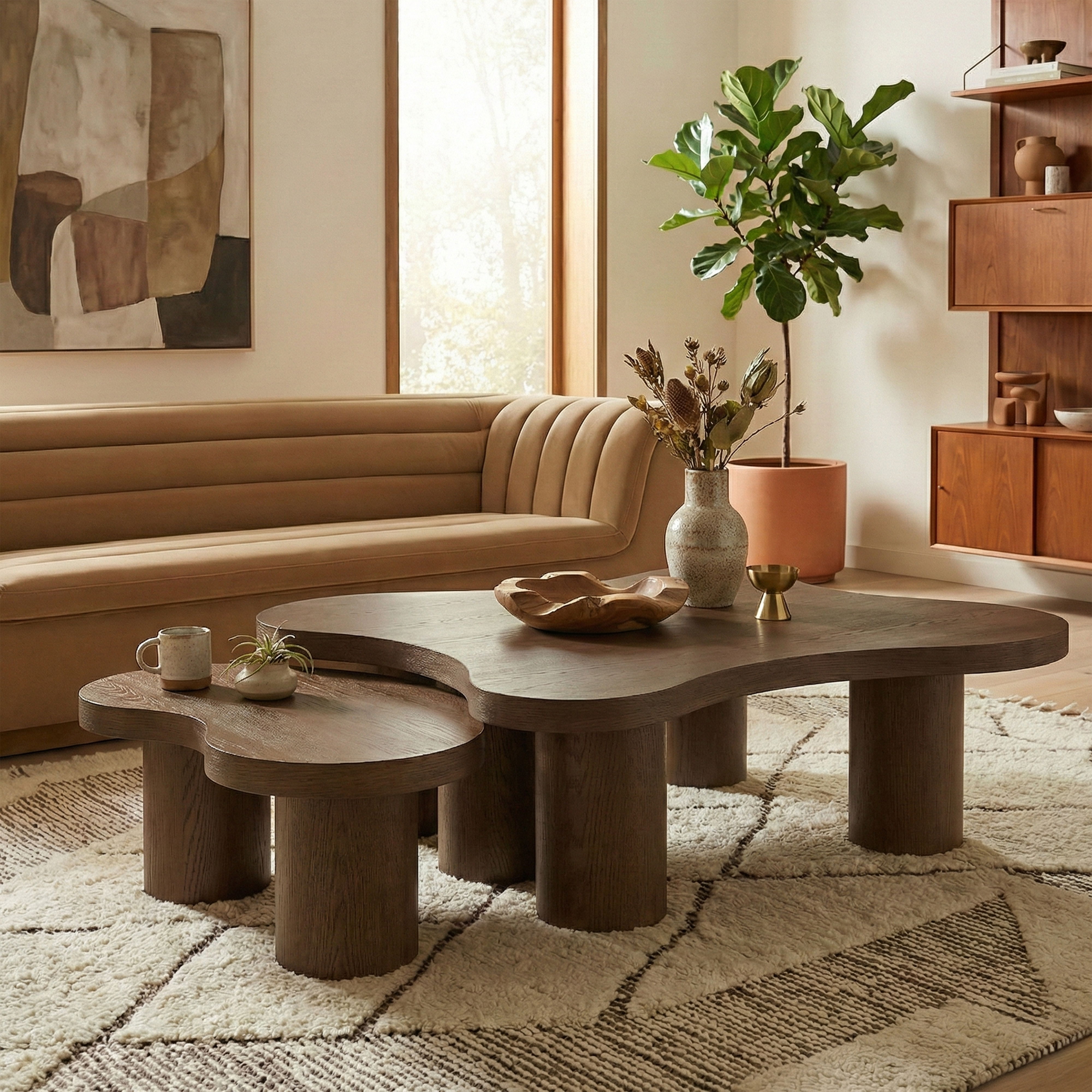 Cove - Oak Veneer And Solid Wood 2 Piece Coffee Table - Brown Walnut
