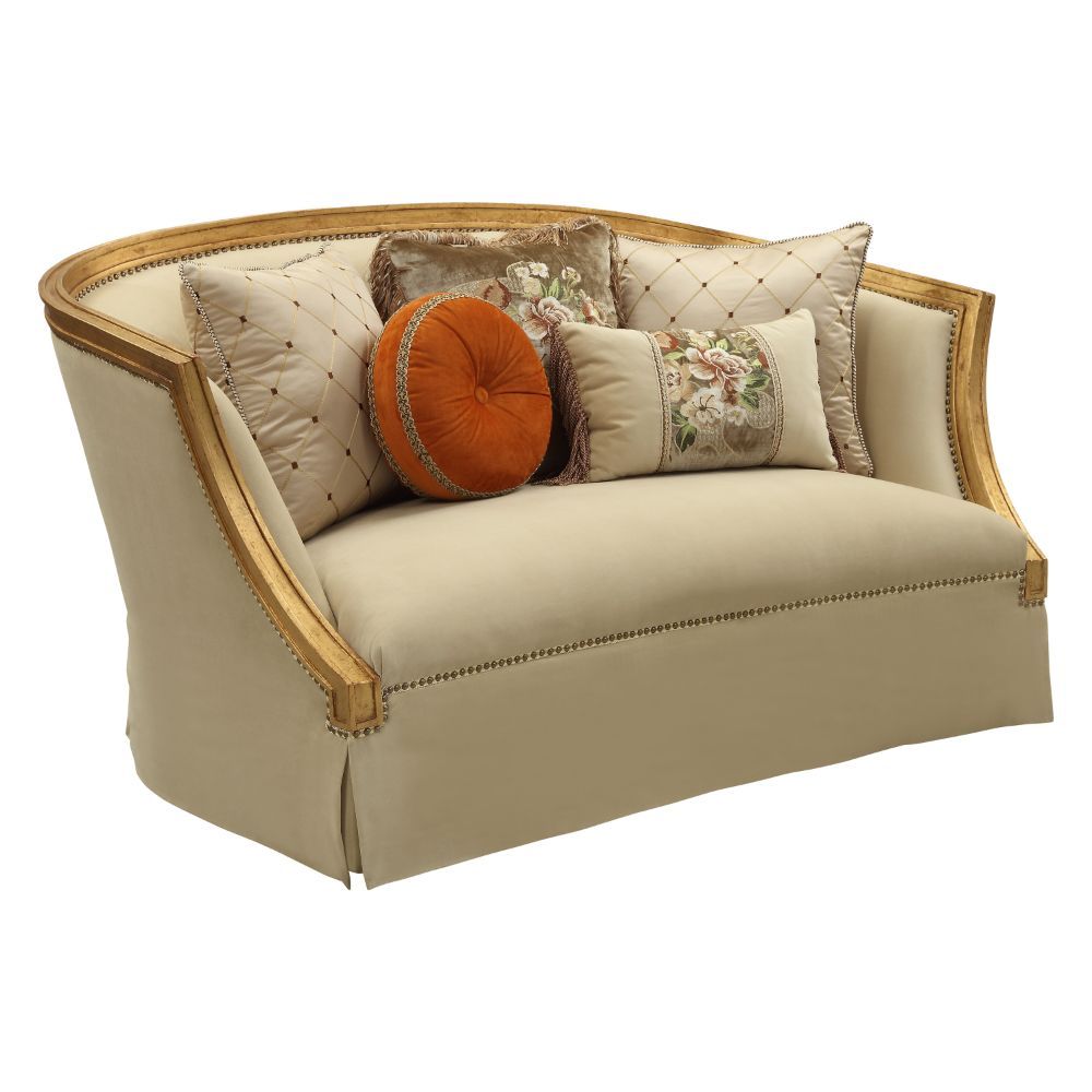 Daesha - Loveseat With 5 Pillows - Tan Flannel & Antique Gold, beige