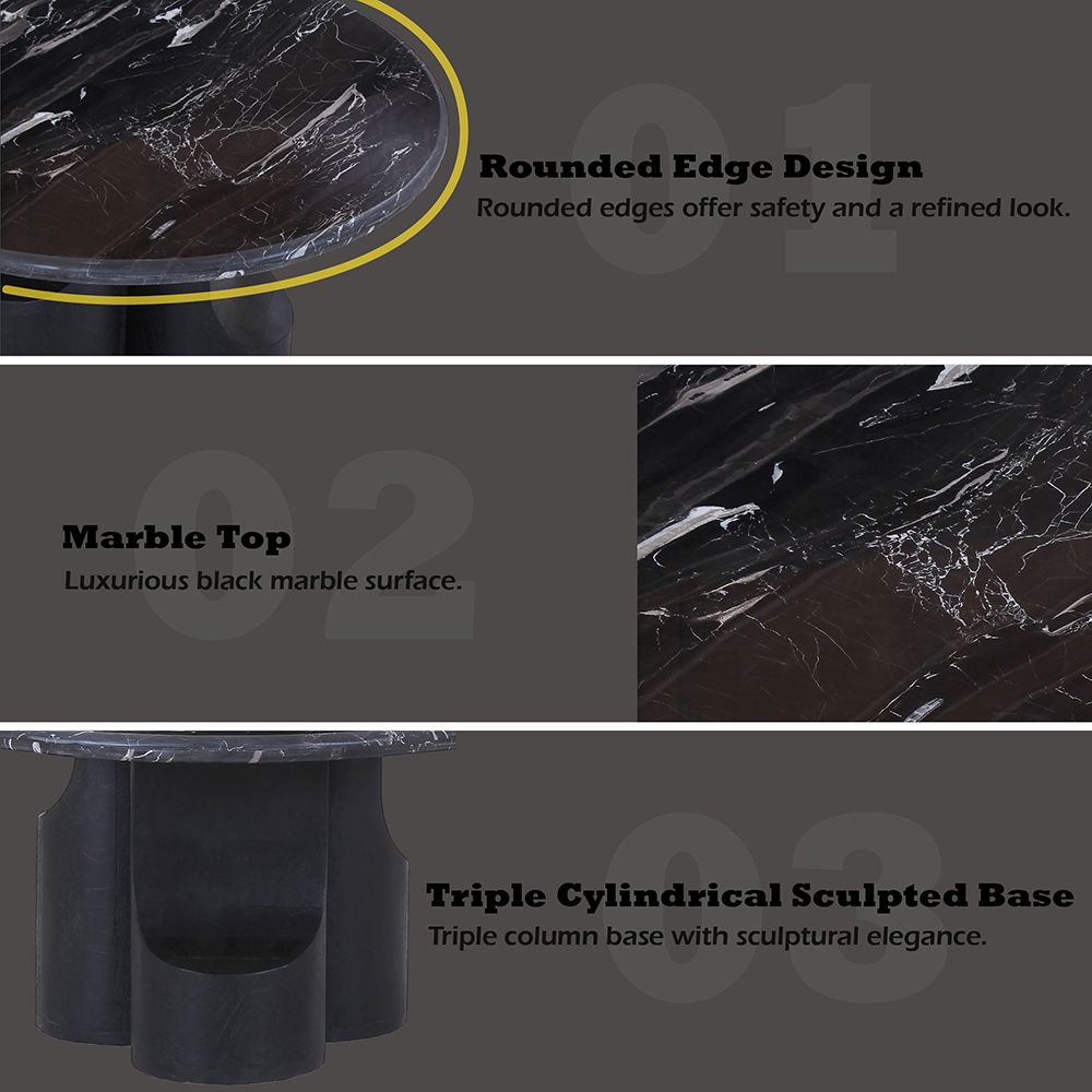 Kinton - Coffee Table With Natural Marble Top - Black, black, view 4