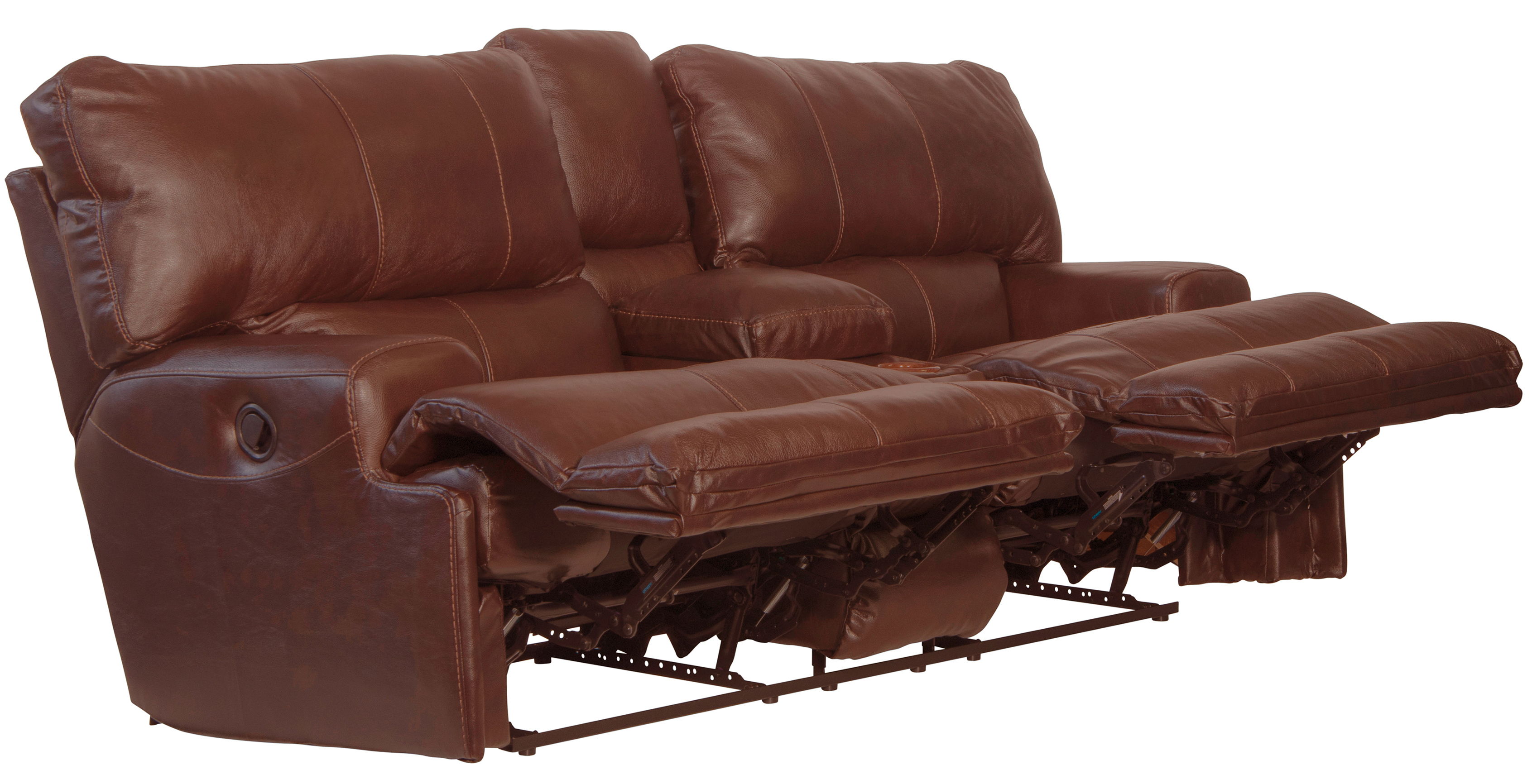 Wembley - Italian Leather Match Lay Flat Reclining Console Loveseat - Walnut