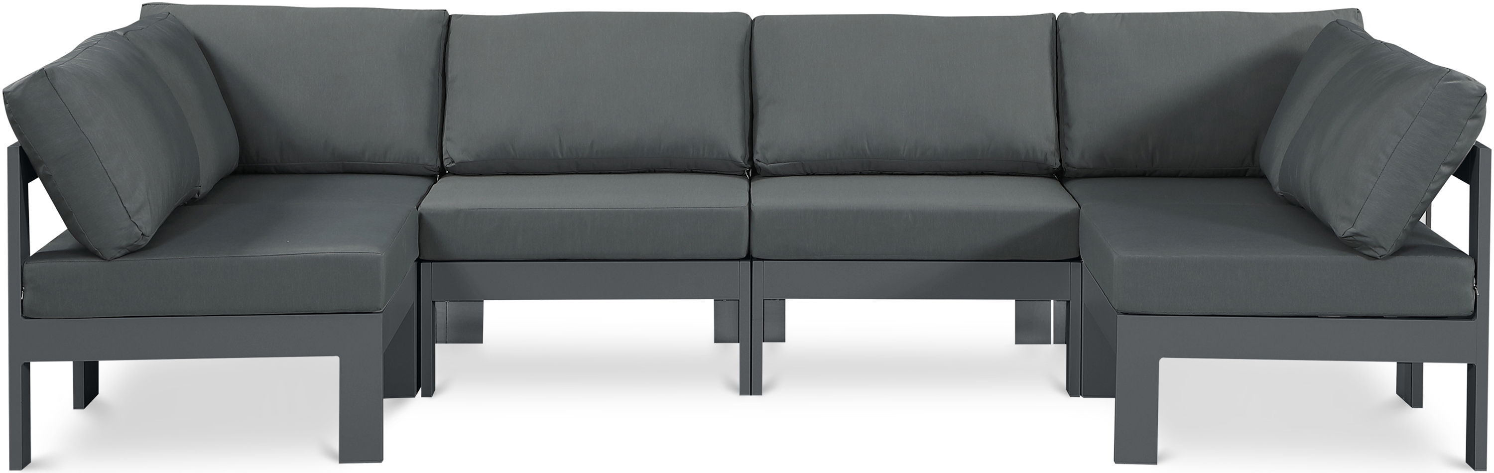 Nizuc - Outdoor Patio 6 Piece Modular U-Shaped Sectional With Gray Frame - Gray